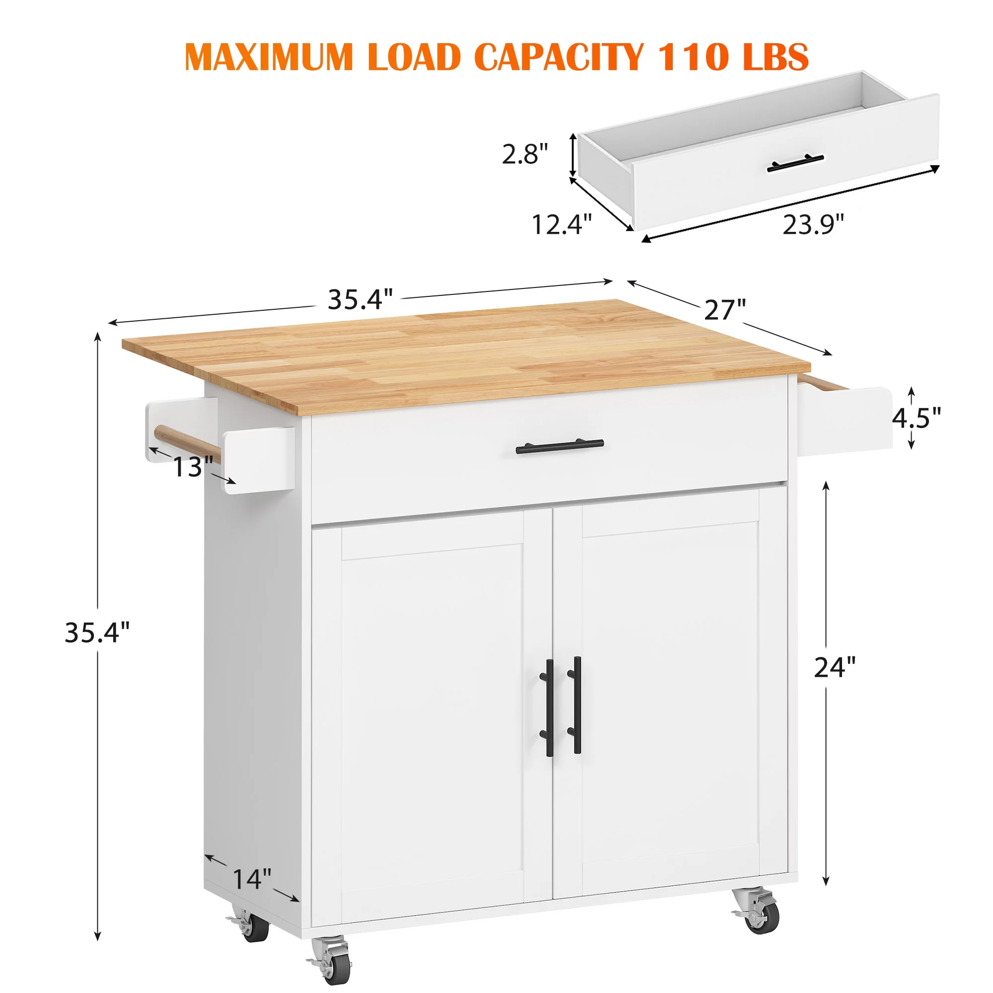 SogesHome Kitchen Island with Hidden Cabinets, Sliding Drawers,and Adjustable Shelves