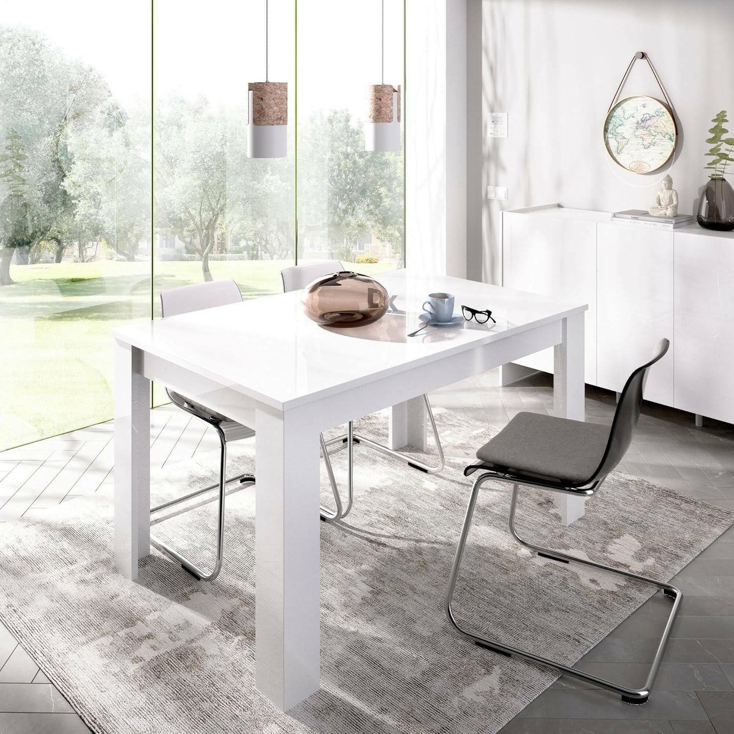Dmora - Midland Extending Table, Extendible Console for Dining Room, Openable Kitchen Table with Extension, 140/190 x 90 x H78 cm, Concrete and White