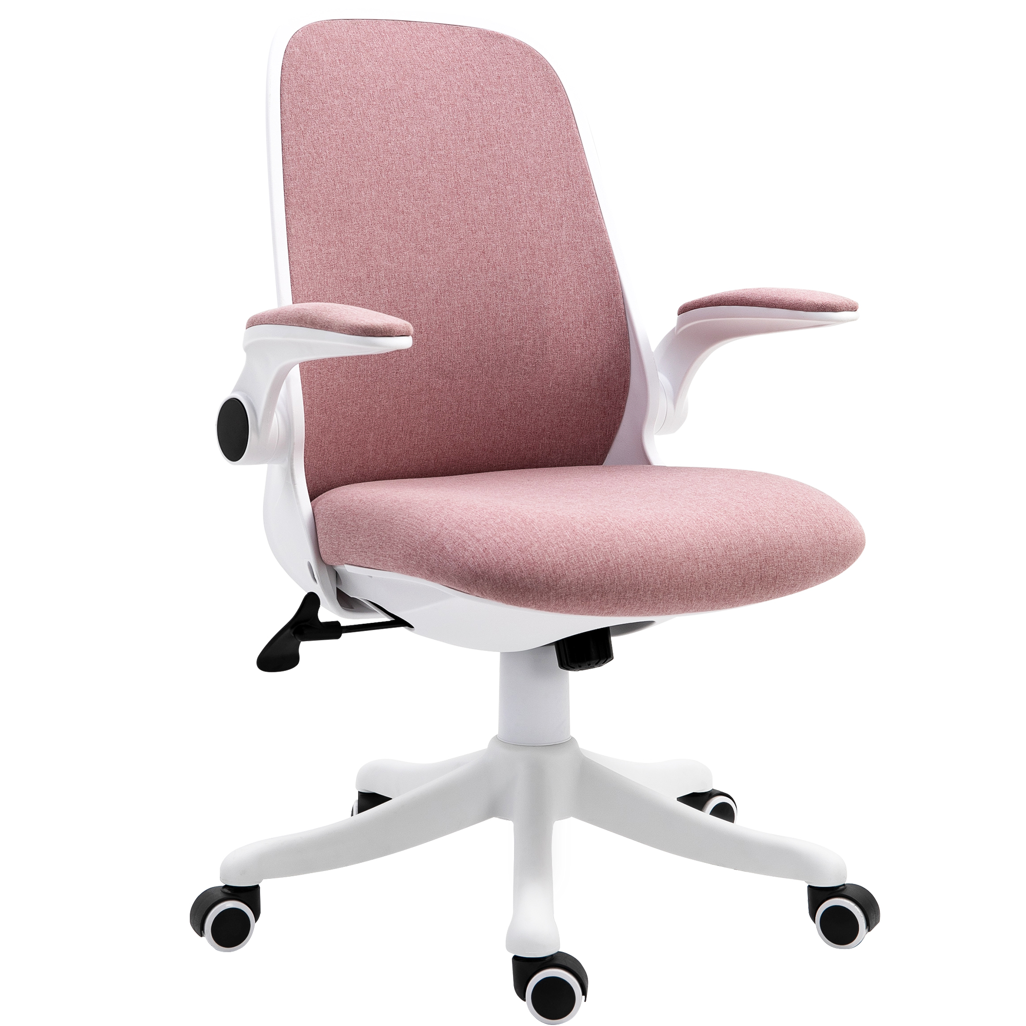 Vinsetto Bürostuhl Leinenstoff höhenverstellbar 360° drehbar hochklappbare Armlehnen einstellbare Lordosenstütze rosa