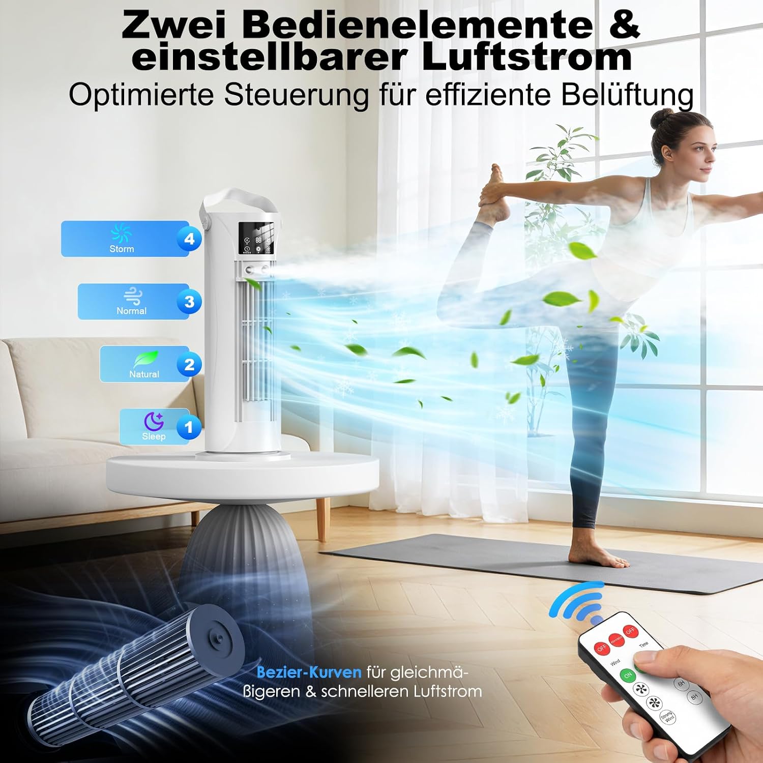 Mobile Klimaanlage – Mini Klimaanlage mit Kühl- und Befeuchtungsfunktion, Wassernebel-Technologie, 4 einstellbare Timer-Stufen, 120° schwenkbarer Luftauslass, für Zuhause, Büro, Schlafzimmer (Weiß)