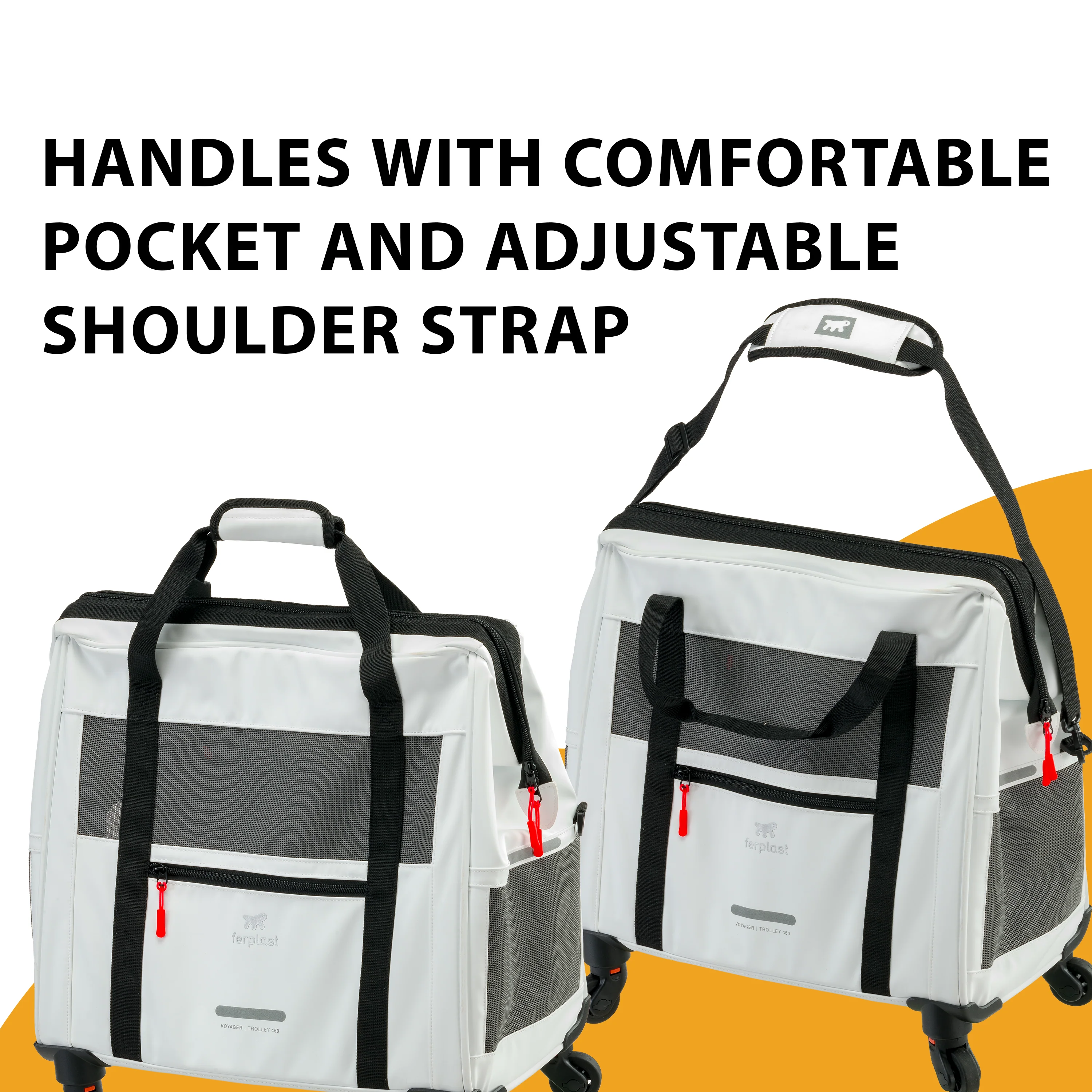 2025 Voyager Trolley di Ferplast – elegante e leggero trolley in similpelle per gatti e cani di piccola taglia fino a 15 kg. Con ruote, finestre in rete e cintura di sicurezza – perfetto per viaggi comodi.