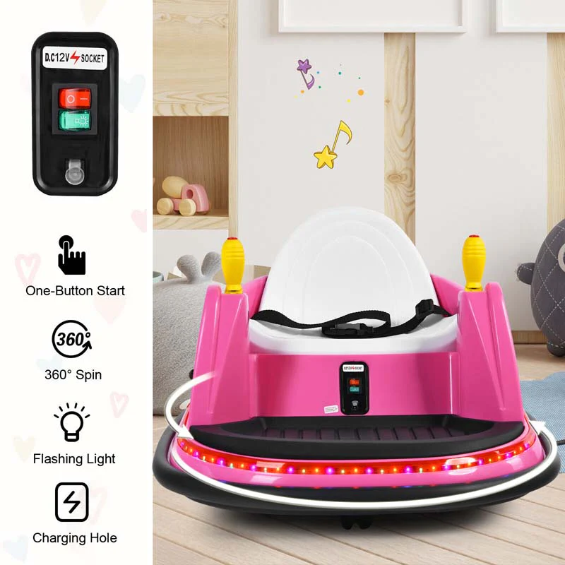 12V Toddler Bumping Car Battery Powered Baby Ride On Bumper Car With Dual Joysticks Flashing Led Light Amp 360 Degree Spin