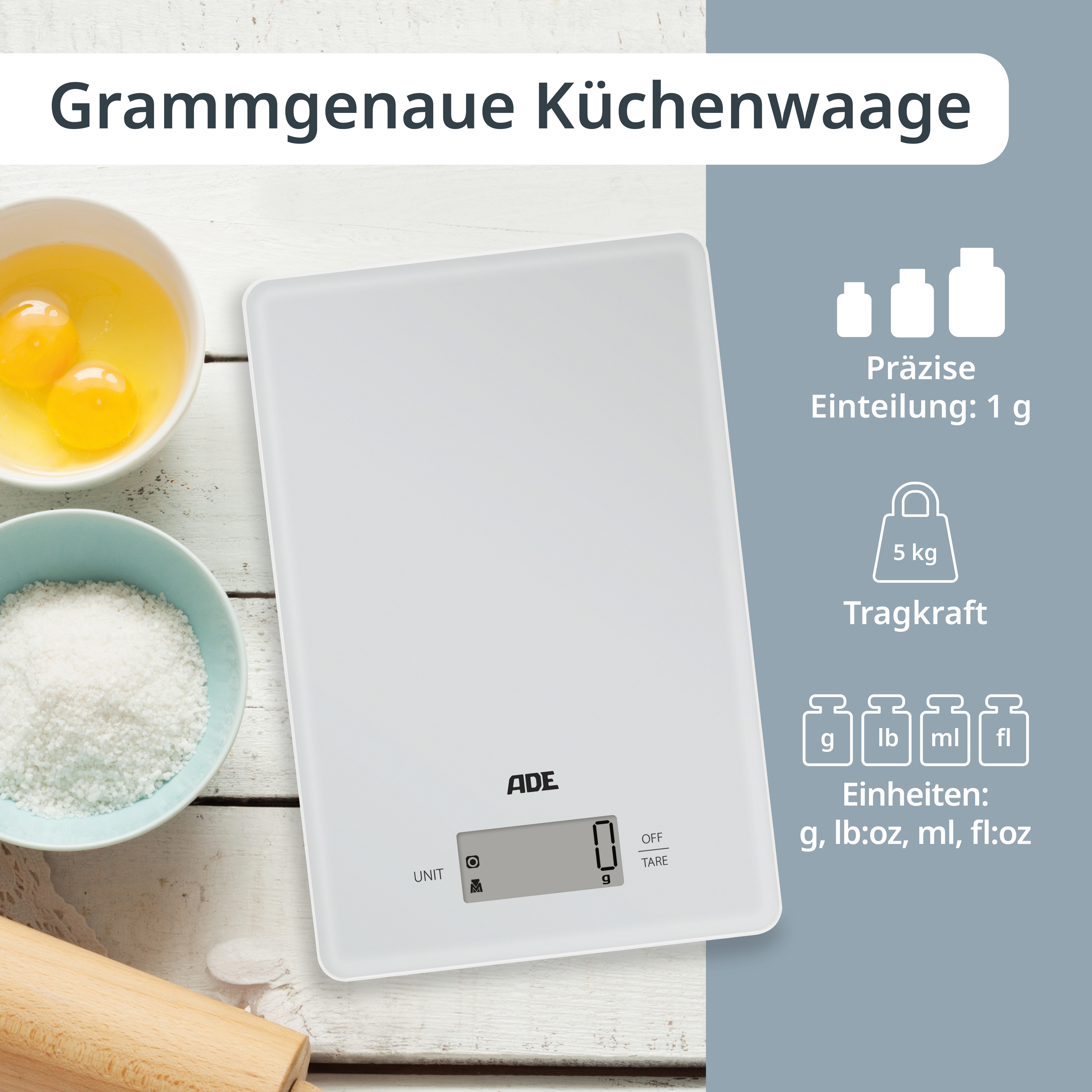 Küchenwaage digital, präzise Grammwaage bis 5kg mit großem Display