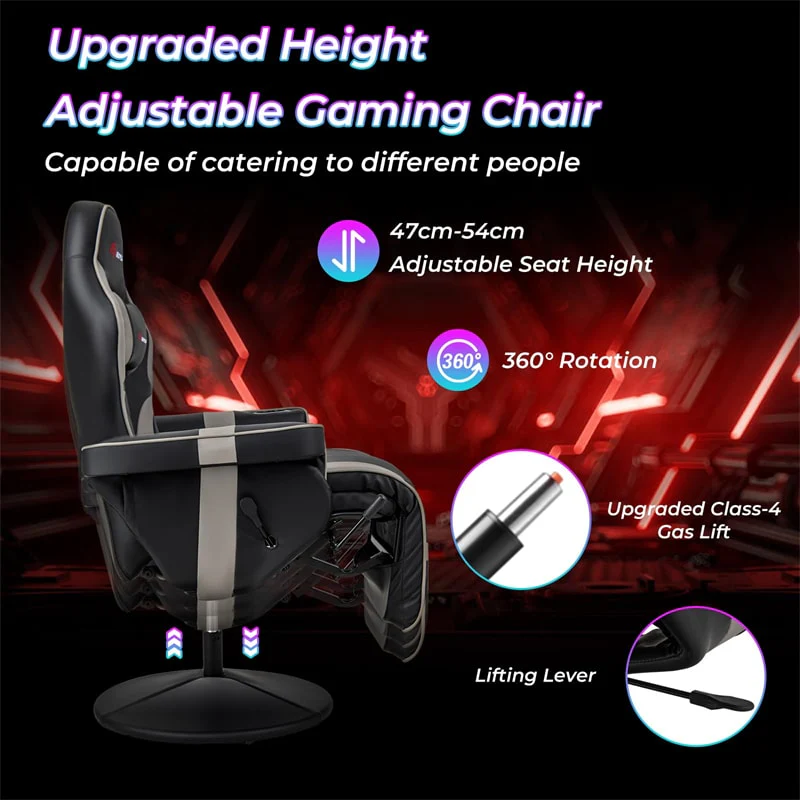 Ergonomic Gaming Recliner Chair with Massage, Retractable Footrest & Cup Holder, Height Adjustable Racing Style Swivel Video Game Chair