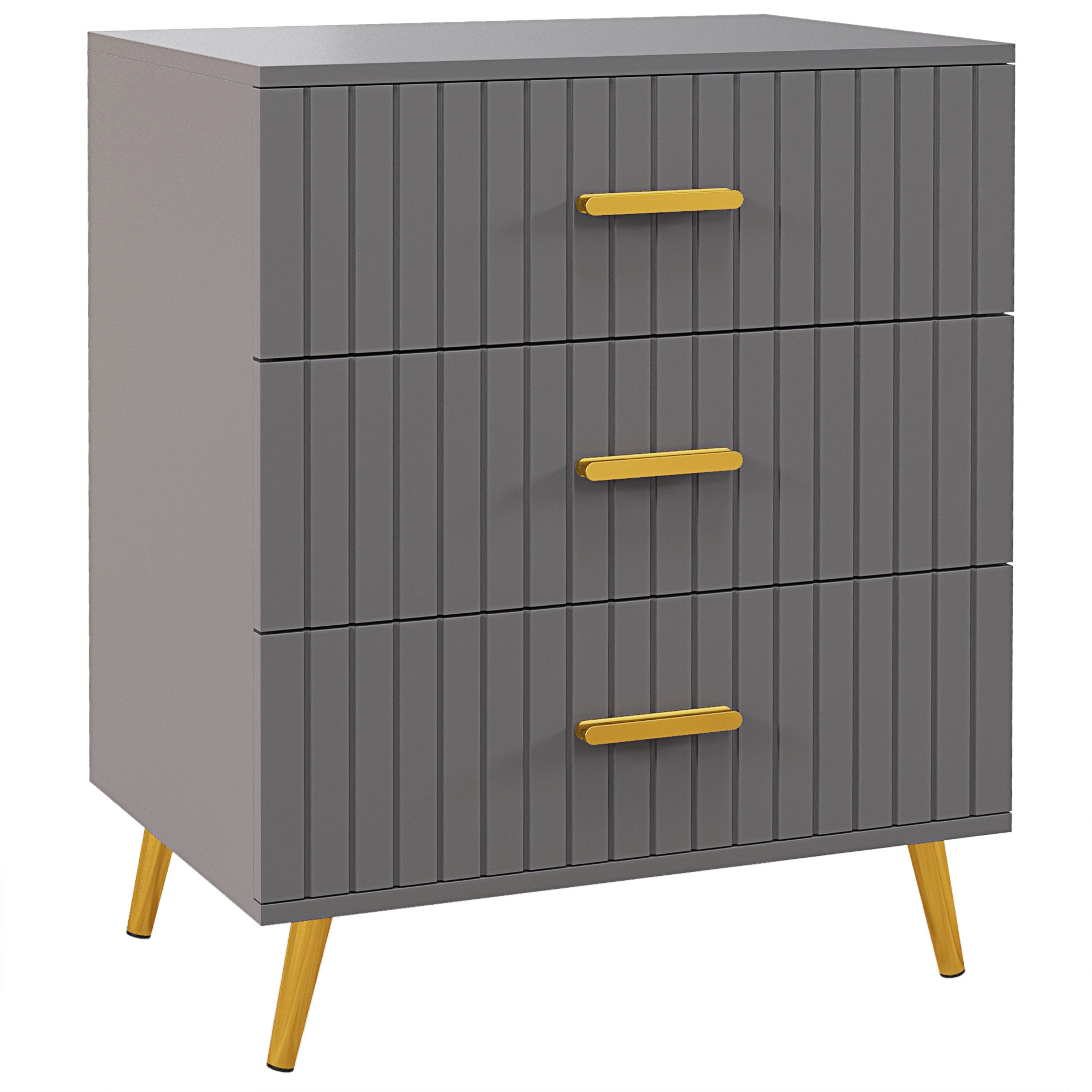 HOMCOM Sideboard 3 Schubladen Modern aus Holz und Aluminium, 60x40x71,5 cm, Goldtöne und Dunkelgrau