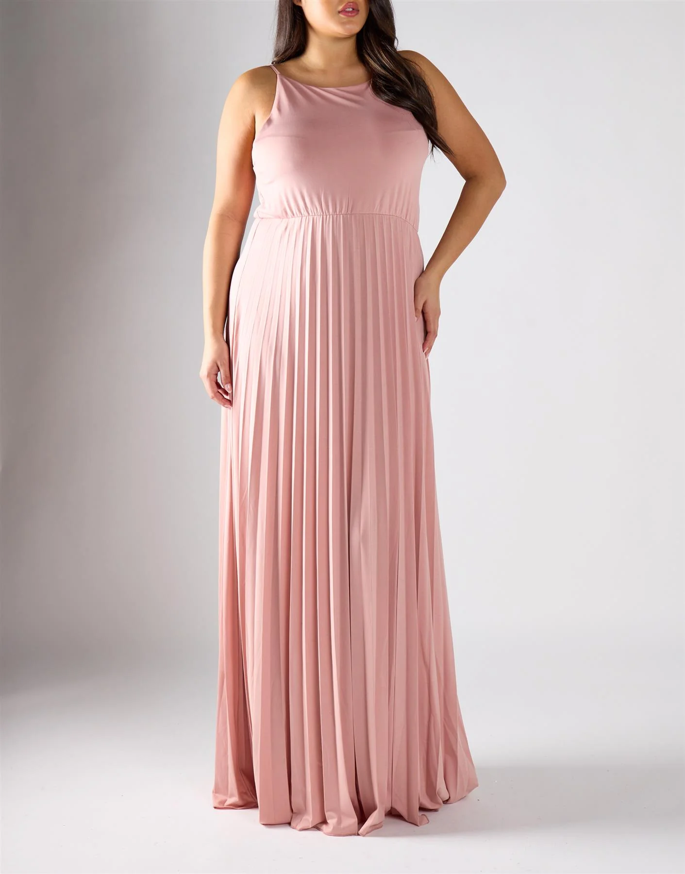 True Decadence Curve Dusty Pink A-Line Maxi Pleated Dress