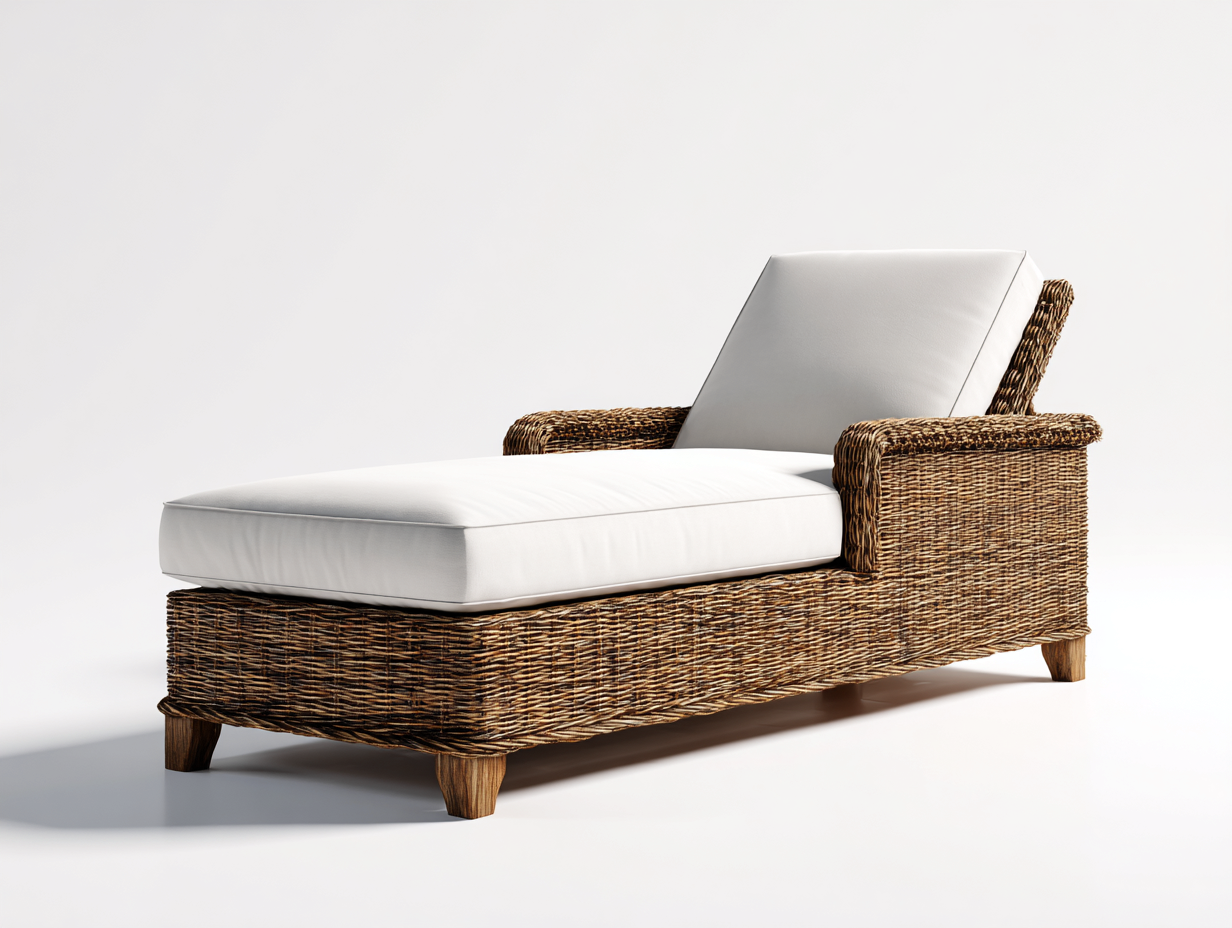 Sonnenliege - Polyrattan-Polyester - 201 x 71 x 36 cm - Weiß-Natur - Moderner Gartenstil