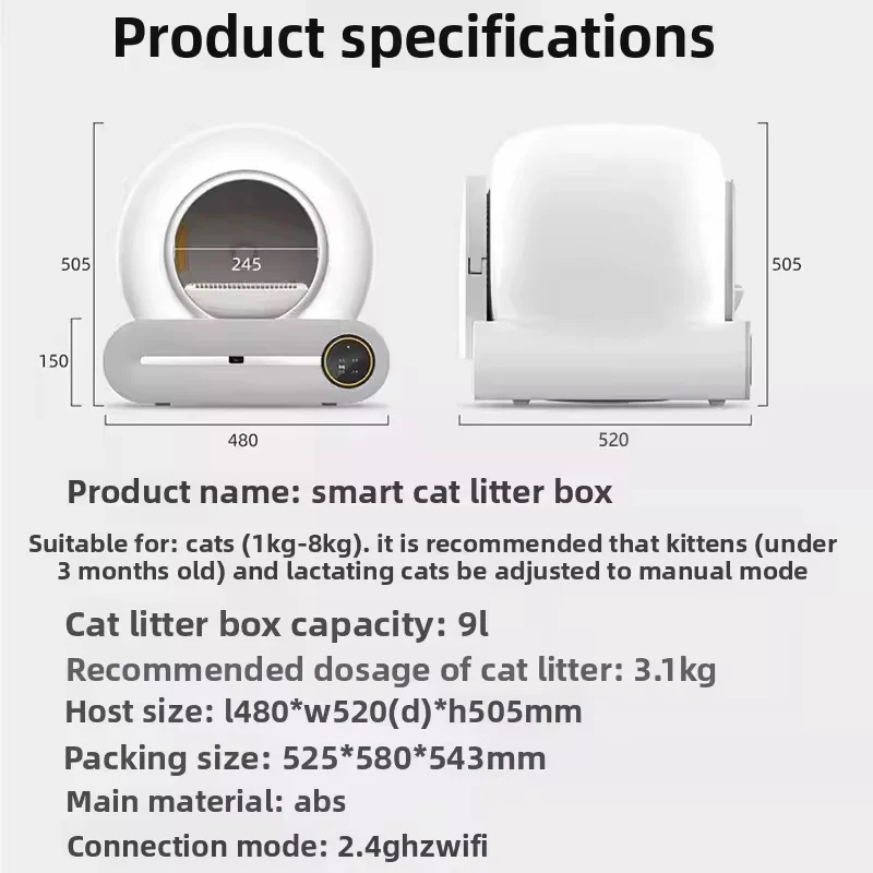Automatic Self-Cleaning Cat Litter Box | App-Controlled | 65L | Wi-Fi | Includes 15 Litter Bags