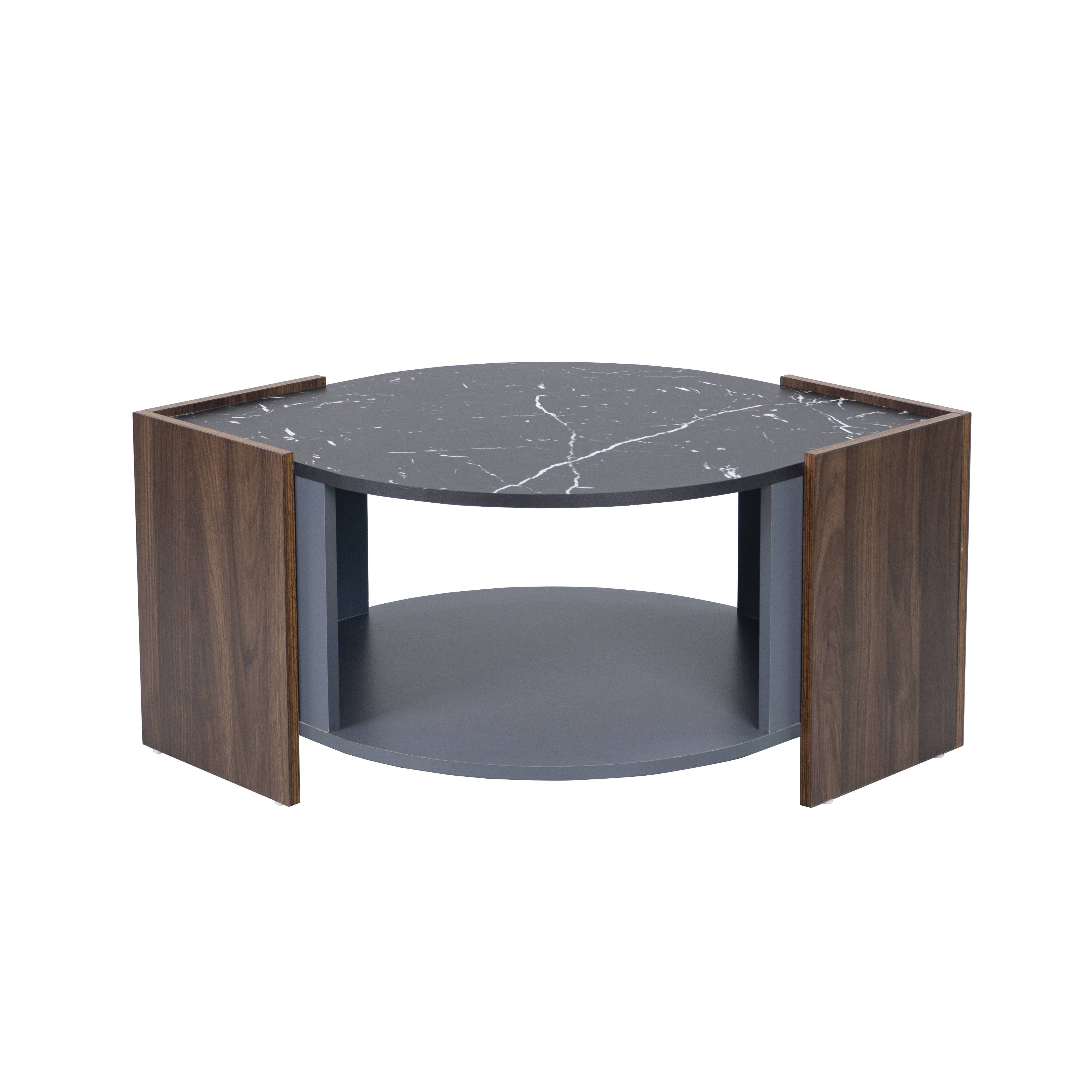 Couchtisch, strukturierter Couchtisch aus schwarzem Marmor und Walnussmaserung mit einzigartigen Linien,Schwarz