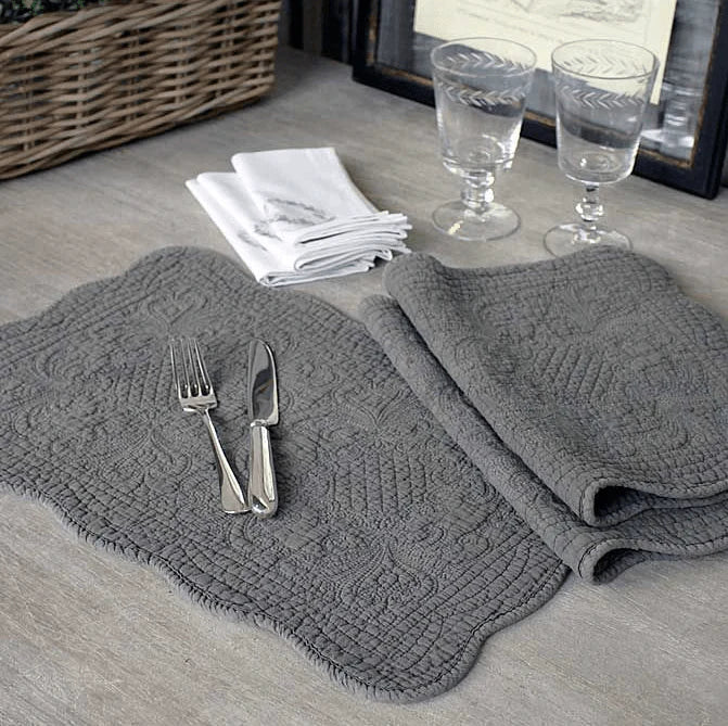 Antique Quilted Placemat in Stone Grey