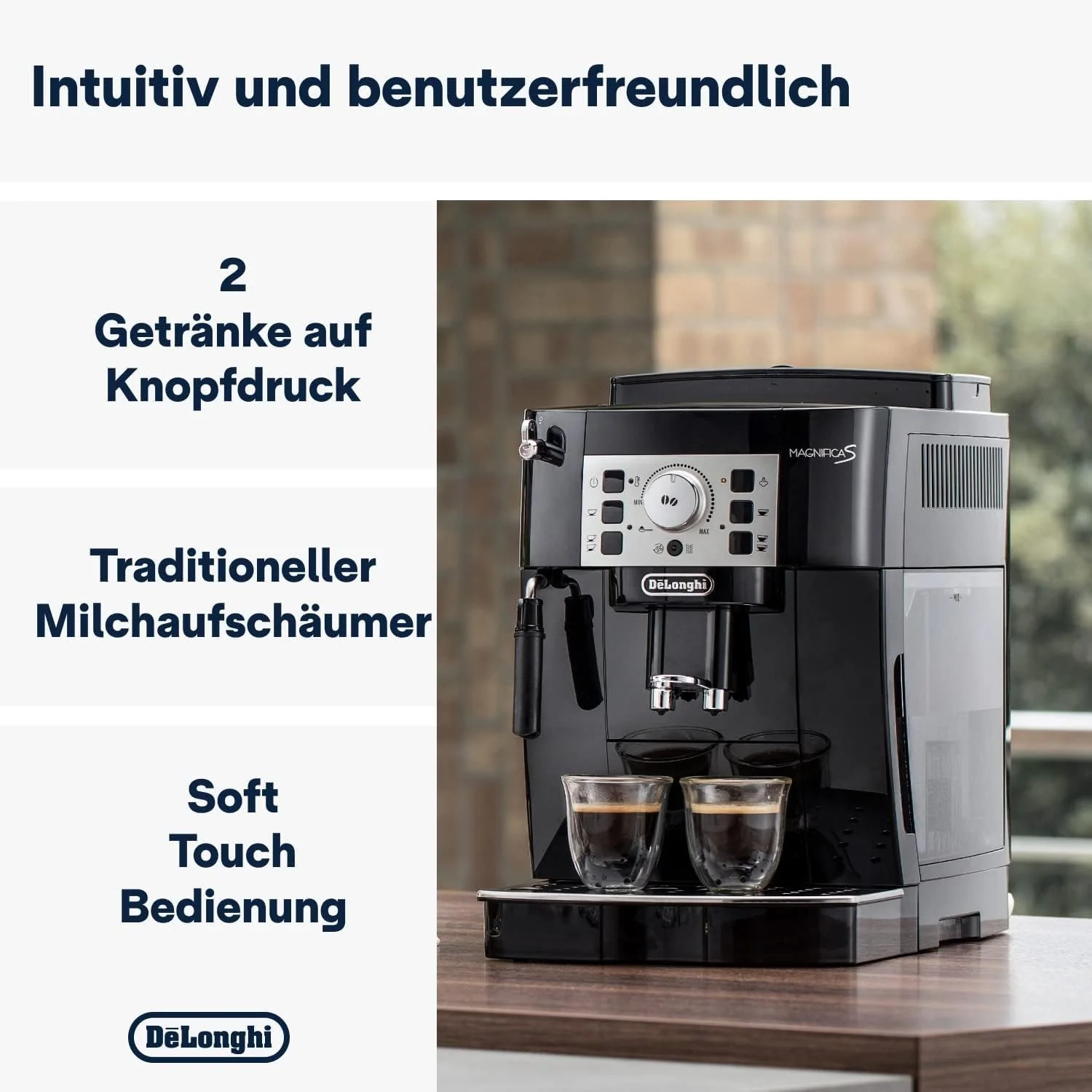 De'Longhi Magnifica S ECAM 22.110.B Kaffeevollautomat mit Milchaufschäumdüse für Cappuccino, mit Espresso Direktwahltasten und Drehregler, 2-Tassen-Funktion, 1,8 Liter Wassertank, Schwarz/Silber