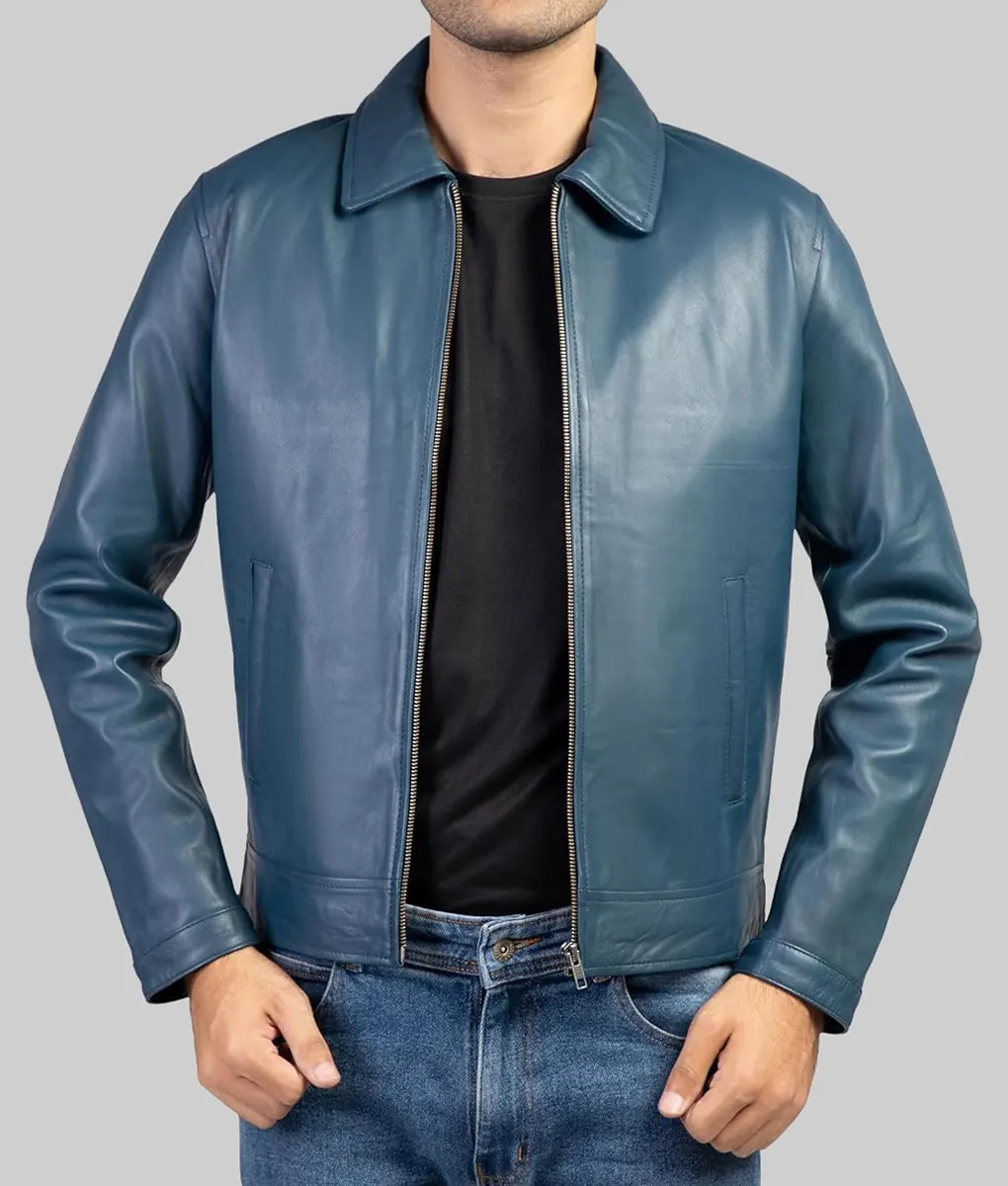 Devin Blue Leather Jacket
