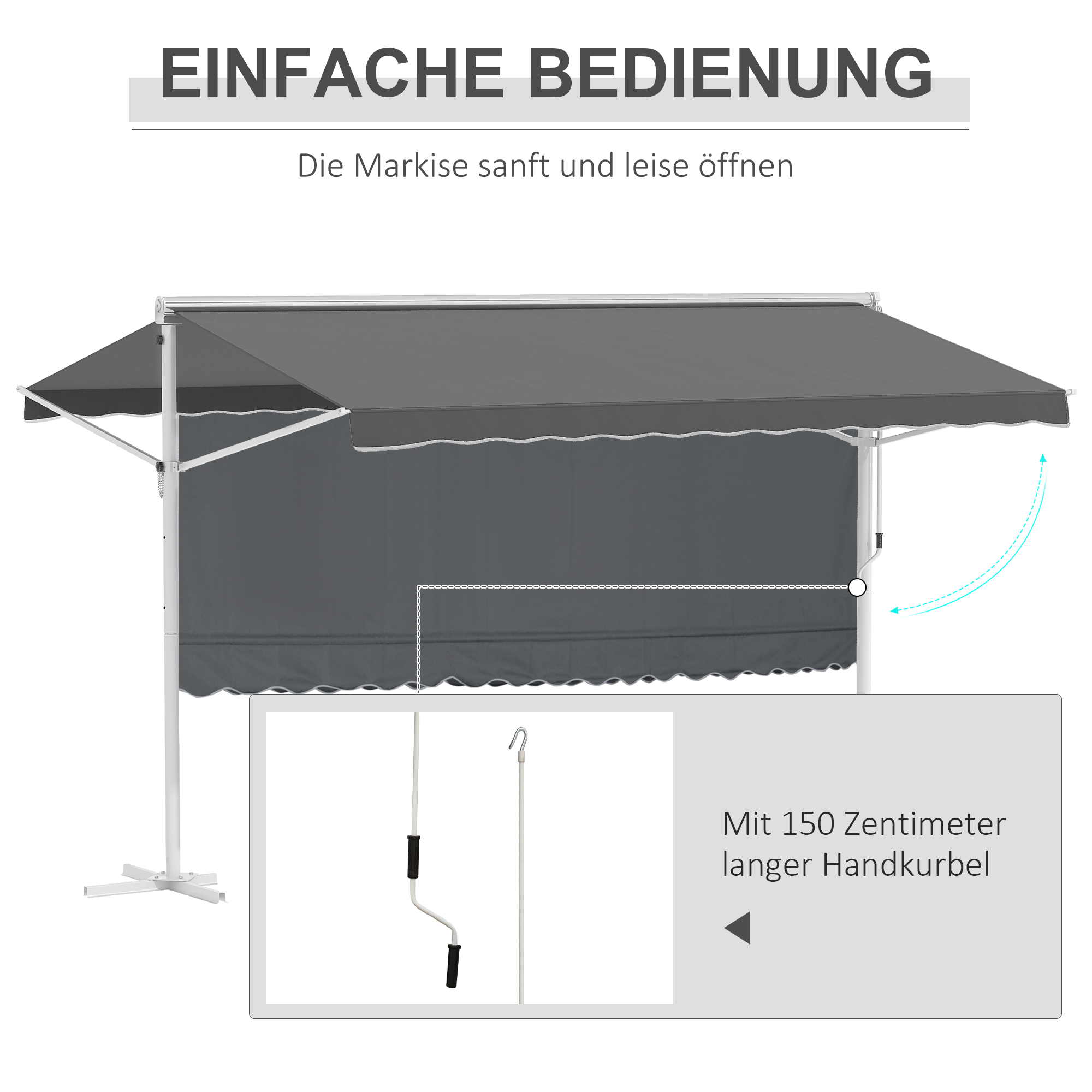 Outsunny Staande luifel met knikarm tuinluifel luifel zwengel grijs 3,95 x 2,94 m