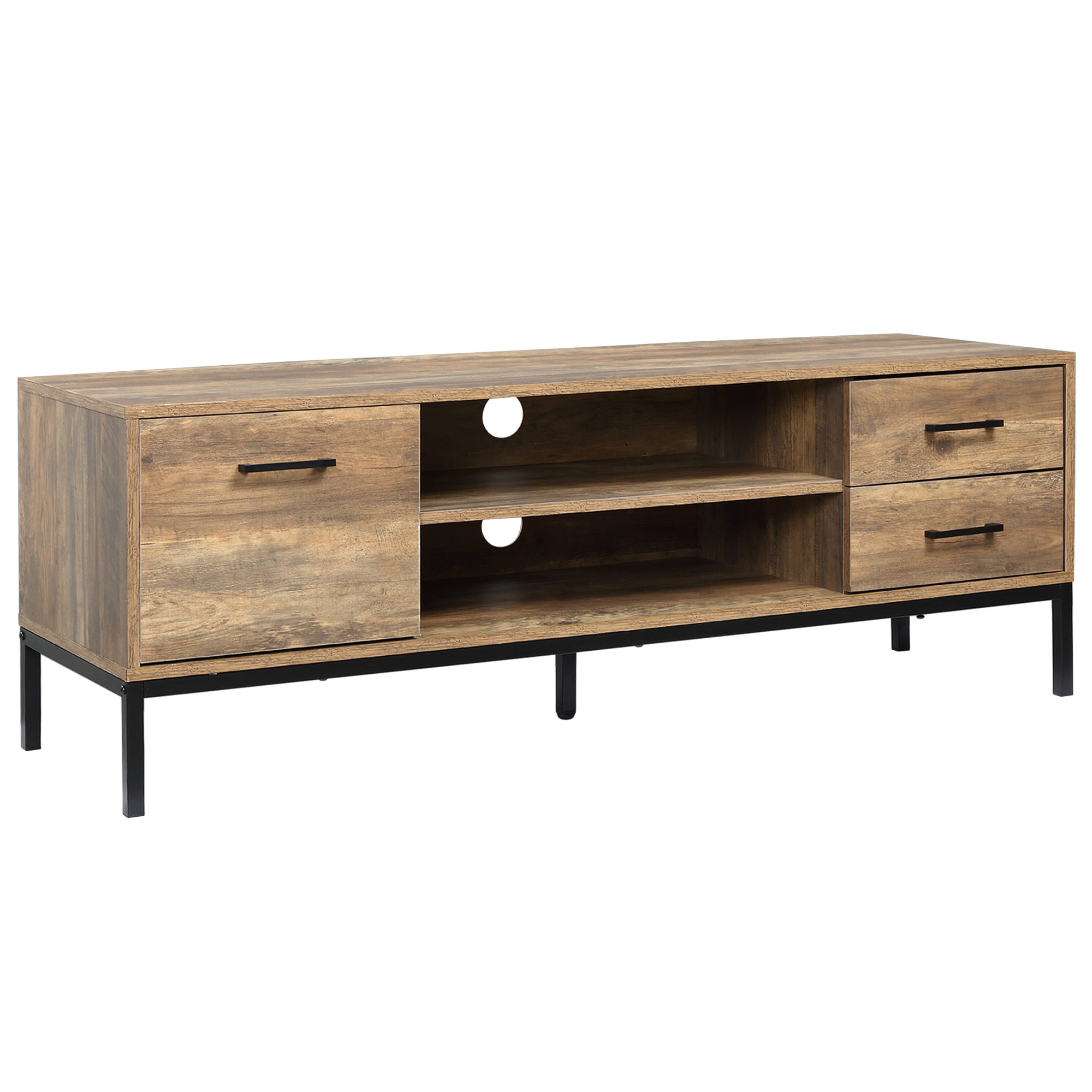 HOMCOM TV-Ständer, Industrial-Design, Schrankfach, 2 Regalfächer, 2 Schubladen, braun, 132 x 39 x 45,5 cm