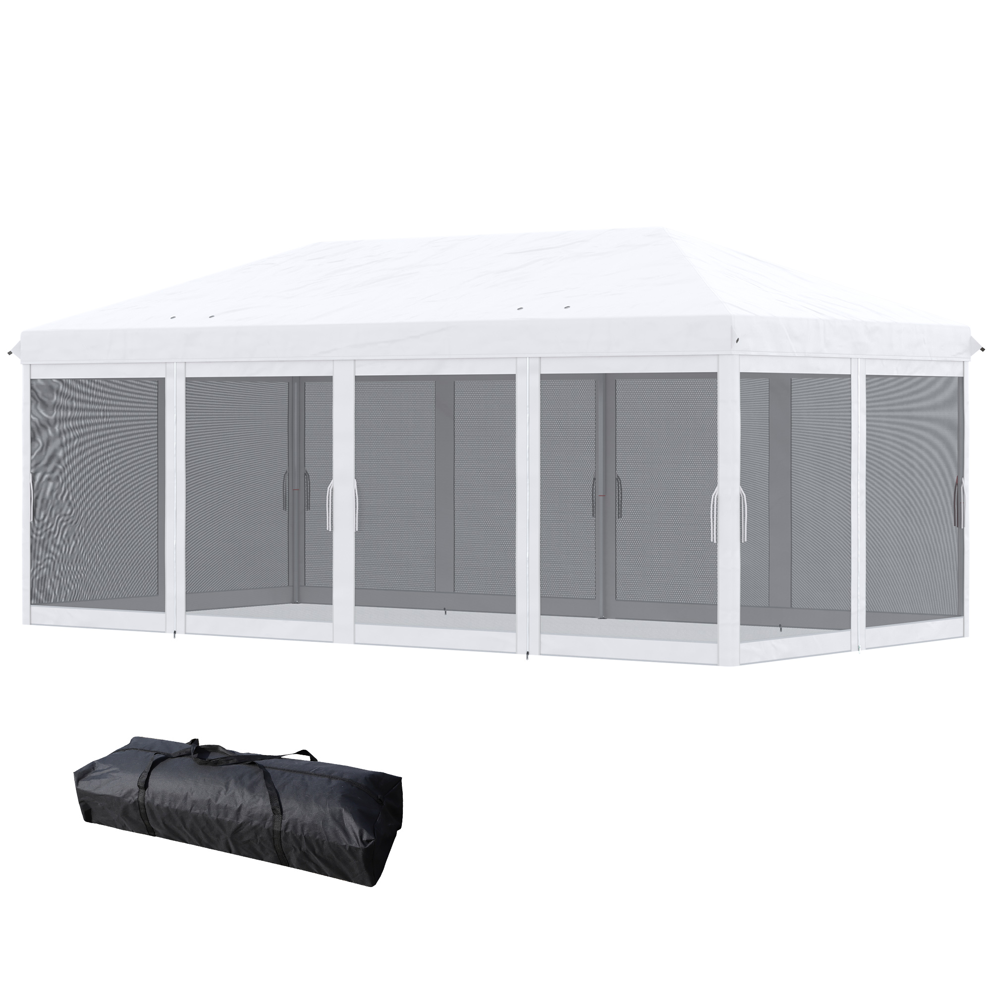 Outsunny Gartenpavillon Barnum Faltbarer Pop-up 6 x 3 m abnehmbare Moskitonetze + Transporttasche Creme Schwarz