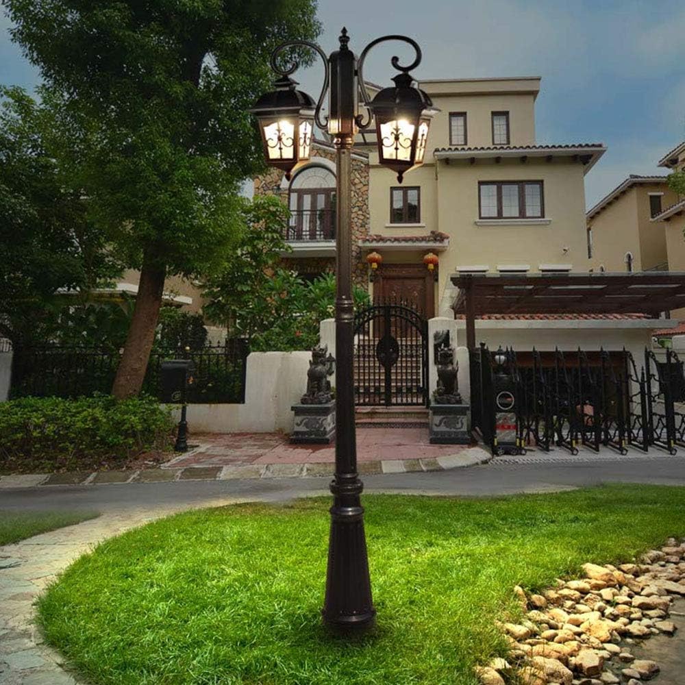 Schwarz Straßenlaterne 2-Flammig Wegeleuchten Aluguss und Glas Kandelaber Hoflampe Garten-Laterne Vintage E27 Außenleuchte 230CM Rasen-Lampe