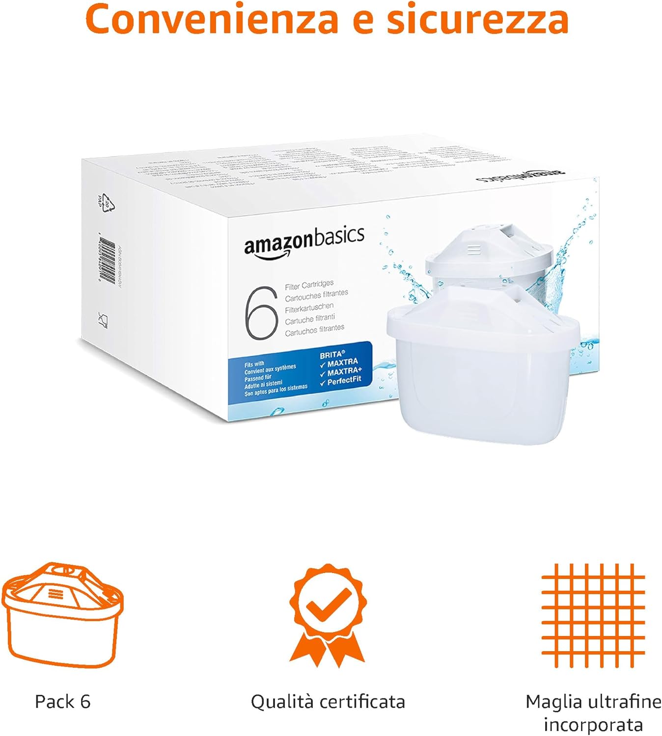 Amazon Basics Filtri per acqua, confezione da 12, adatto e compatibile con tutte le caraffe BRITA, incluse le caraffe PerfectFit e Amazon Basic