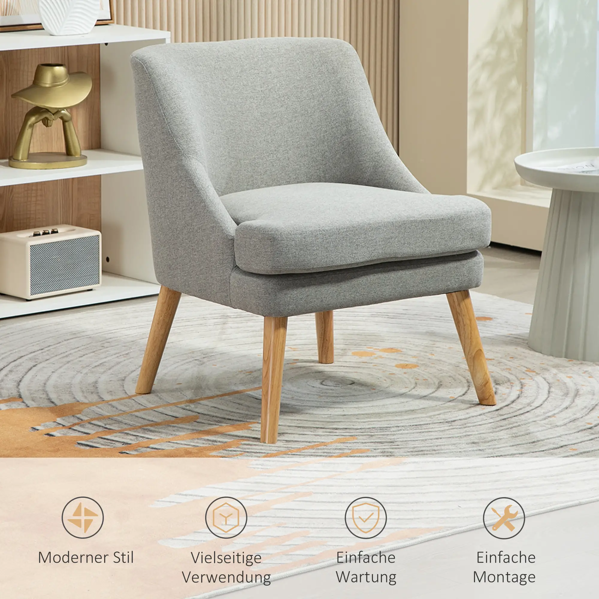 HOMCOM Polsterstuhl skandinavisches Design Loungesessel hellgrau