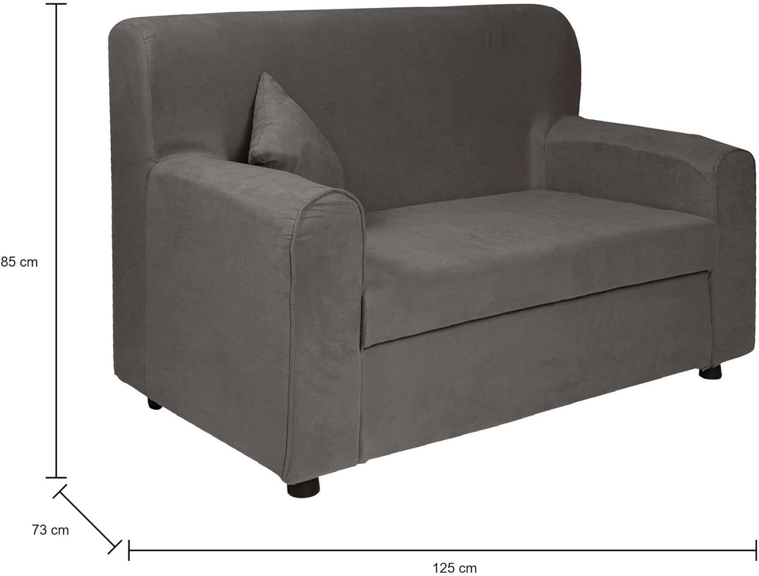 Dmora Divano Fisso 2 posti Baeza, Divano in Tessuto, Sofà lineare salvaspazio, Divano per Piccoli Appartamenti, 125x73h85 cm, Grigio