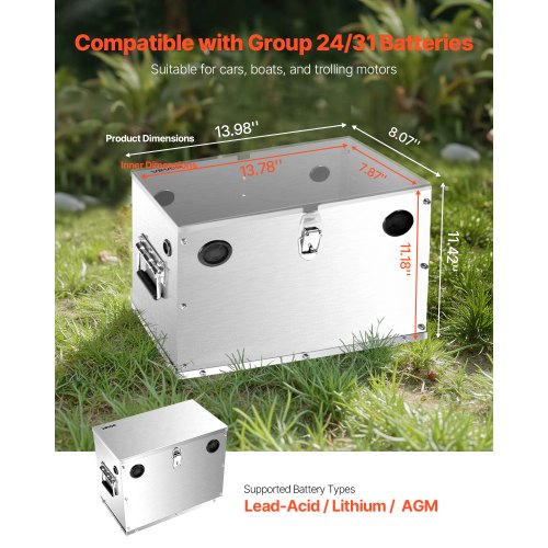VEVOR Batteriekasten Gruppe 24/31 Edelstahlgehäuse für Autos Trolling-Motoren
