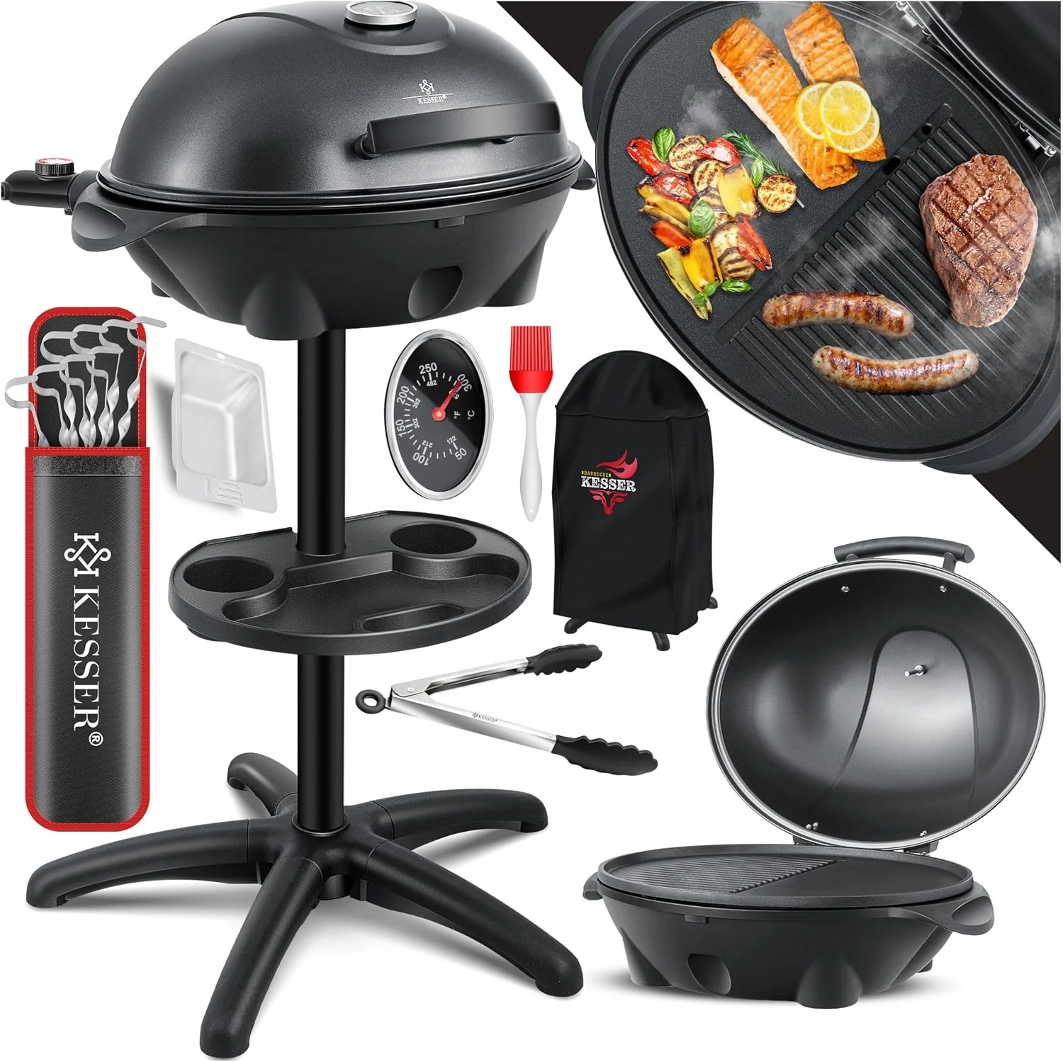 KESSER Elektrogrill 2in1 Tischgrill & Standgrill mit Deckel, 2400W Balkongrill elektrisch für draußen & drinnen