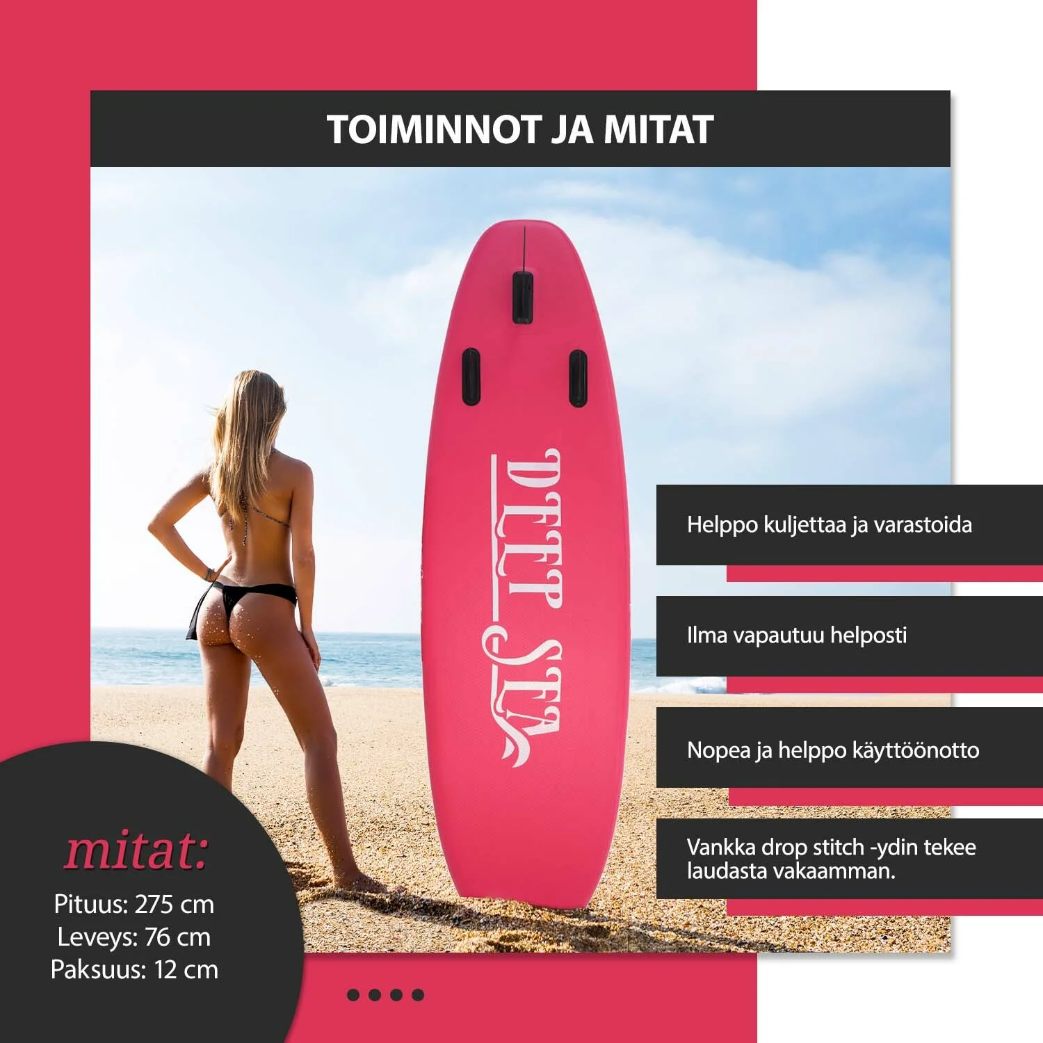 Deep Sea SUP Board Set Standard (275cm), rosa