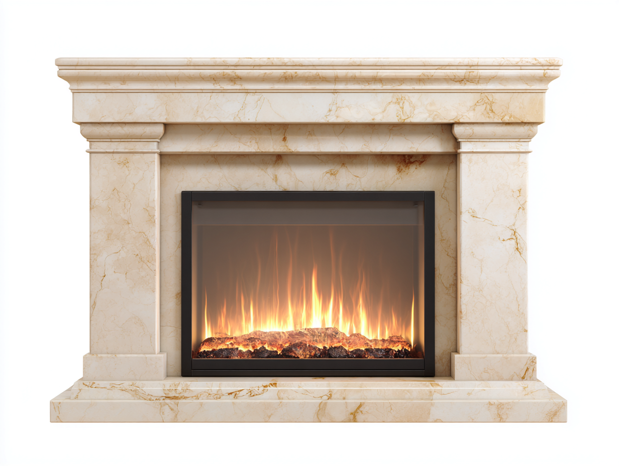 Caminetto elettrico in marmo - 150x28x110 cm - crema - per soggiorno - design classico