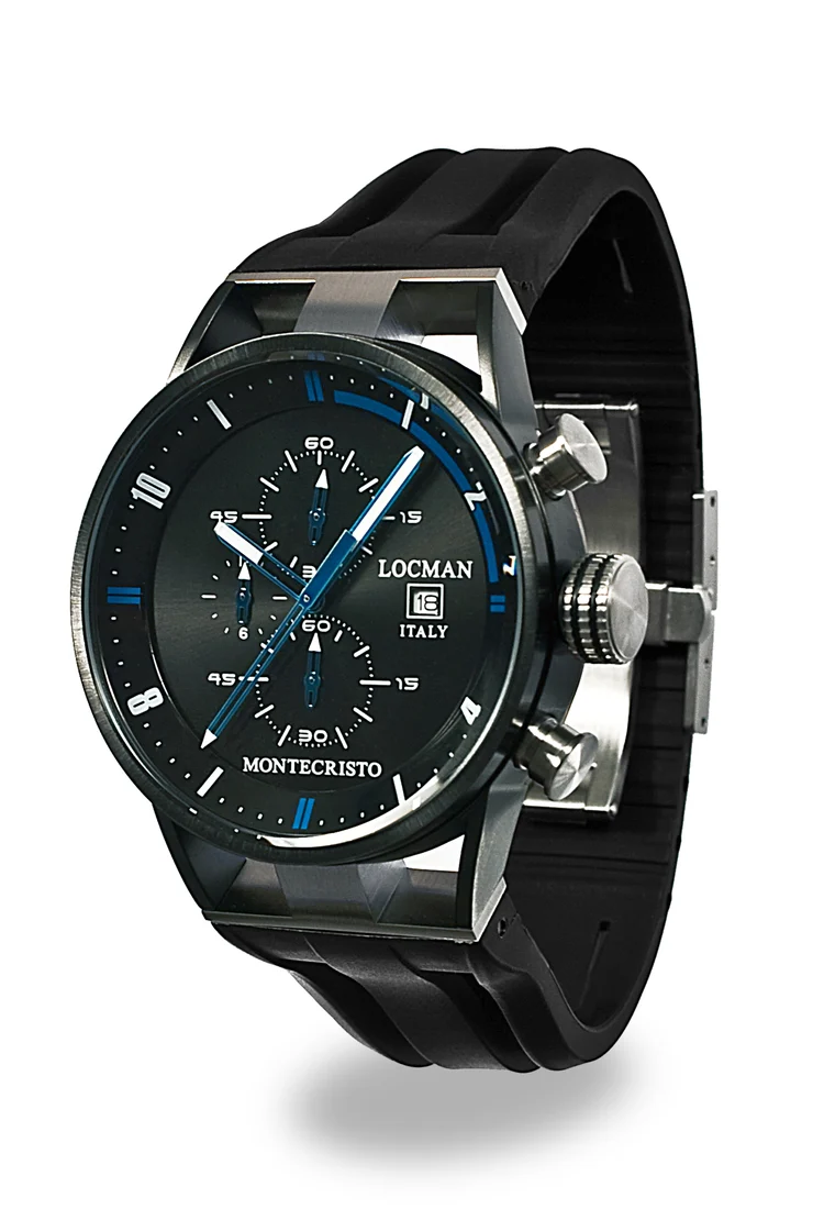 Locman Montecristo Chrono acciaio PVD nero silicone 0510KNBKFBL0GOK