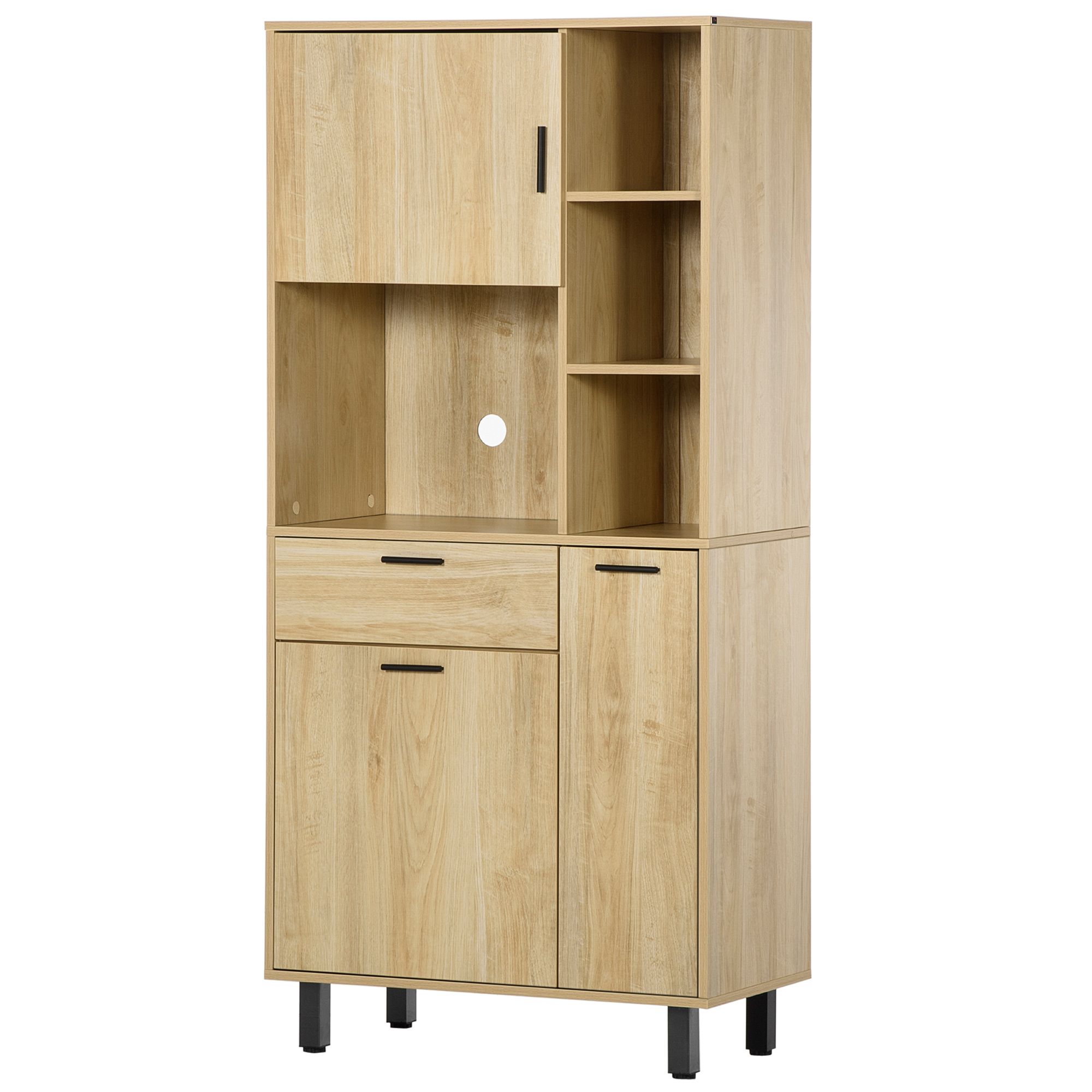HOMCOM Küchenbuffet Küchenschrank mit einem Schublade, 3 Schränken, 4 offenen Fächern und Kabeldurchlass Höhe 166 cm