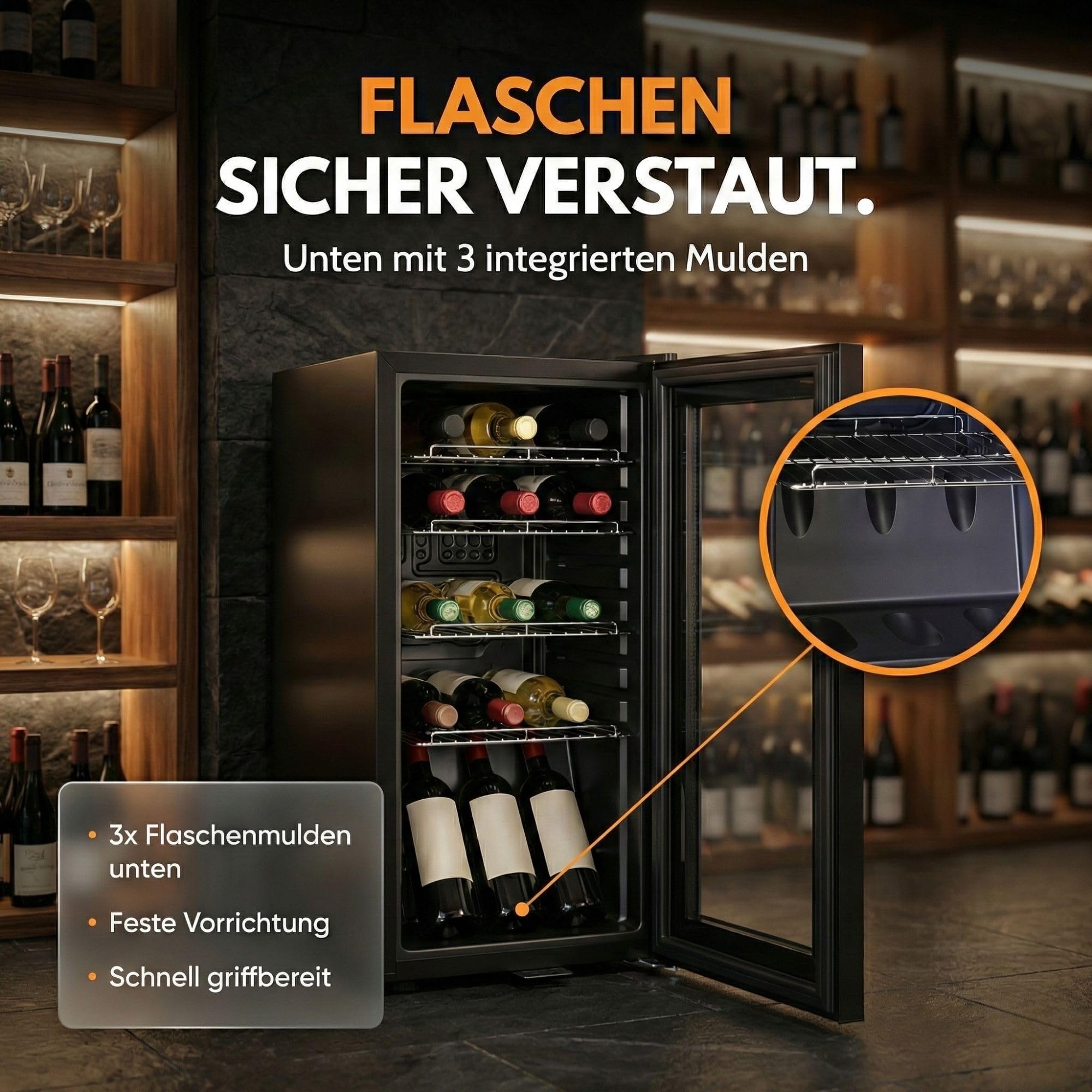 Getränkekühlschrank 50 L mit Glastür, Touchsteuerung, LED-Beleuchtung und Schloss, freistehend, 2–10 °C