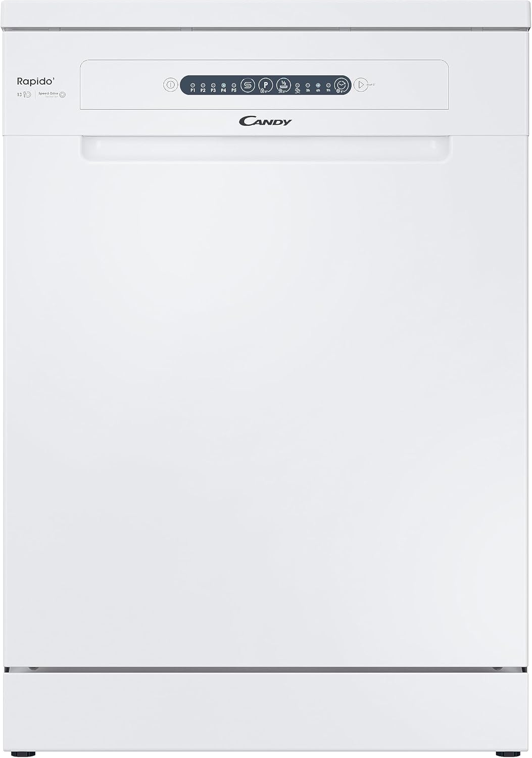 Candy Rapido' Lavastoviglie a Libera Installazione 60 cm, 14 Coperti, 8 Programmi, Partenza Ritardata fino a 9h, Ciclo Rapido 49 Min, Motore Inverter, Classe E, 59,7 x 59,8 x 85 cm, Bianca - CF 3E9E0W