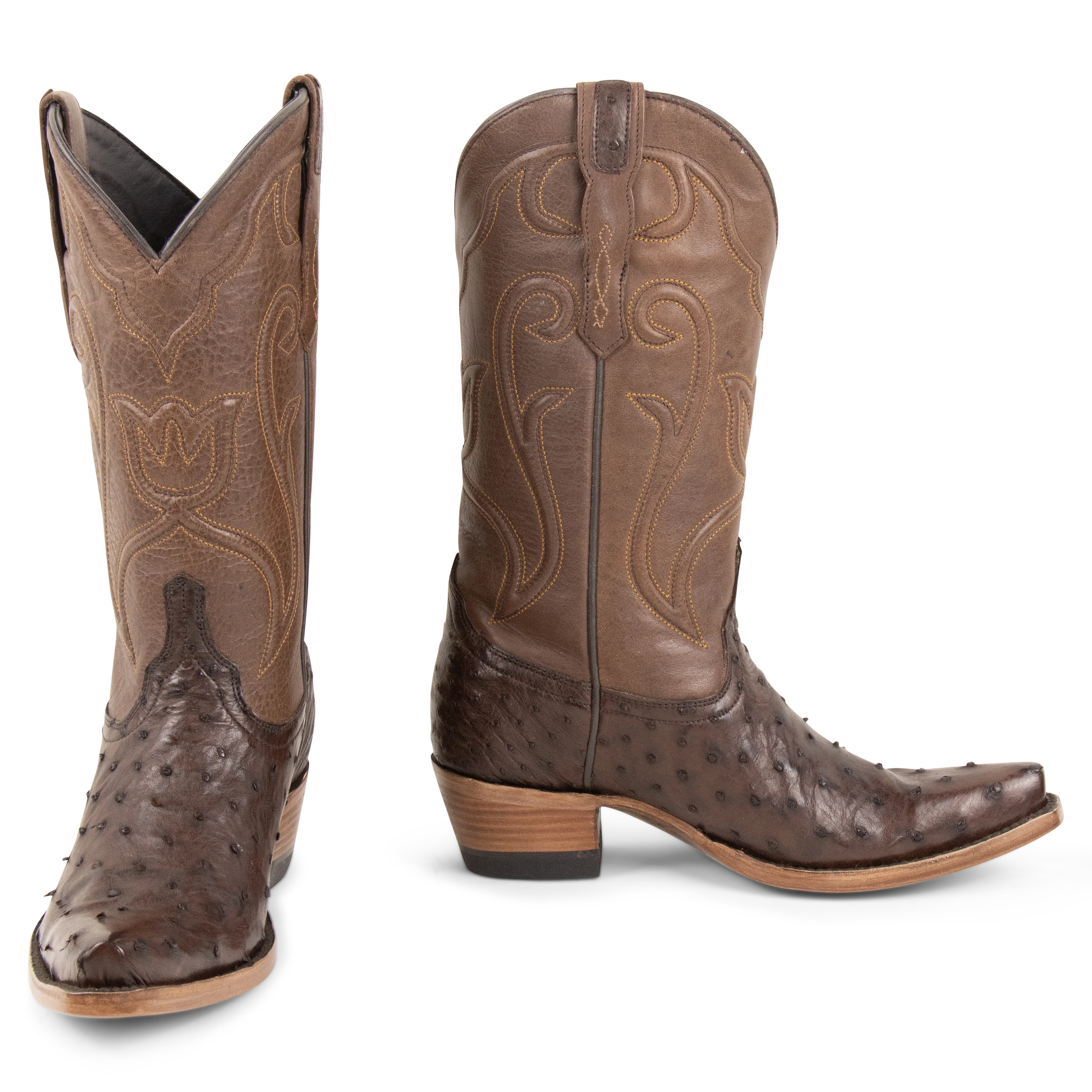 Resistol Boots Brown Gold Full Quill Ostrich - Pointed Toe