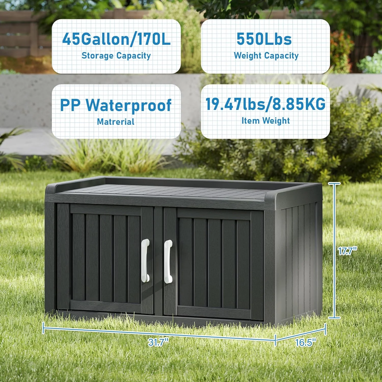 KAMABOKO Outdoor Shoe Storage Cabinet, Waterproof UV-Resistant Entryway Storage Bench Indoor Outdoor with 2 Barn Doors, Adjustable Shelves for Entryway, Bedroom, Hallway,Living Room(Black)