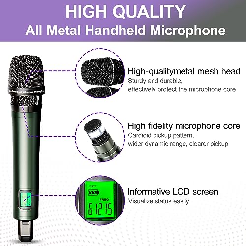 Depusheng DR666 Microfono wireless professionale Karaoke Doppio microfono senza fili palmare, scocca in metallo, ricezione a lunga distanza 100 metri, dedicato per il palcoscenico del bar : Strumenti Musicali
