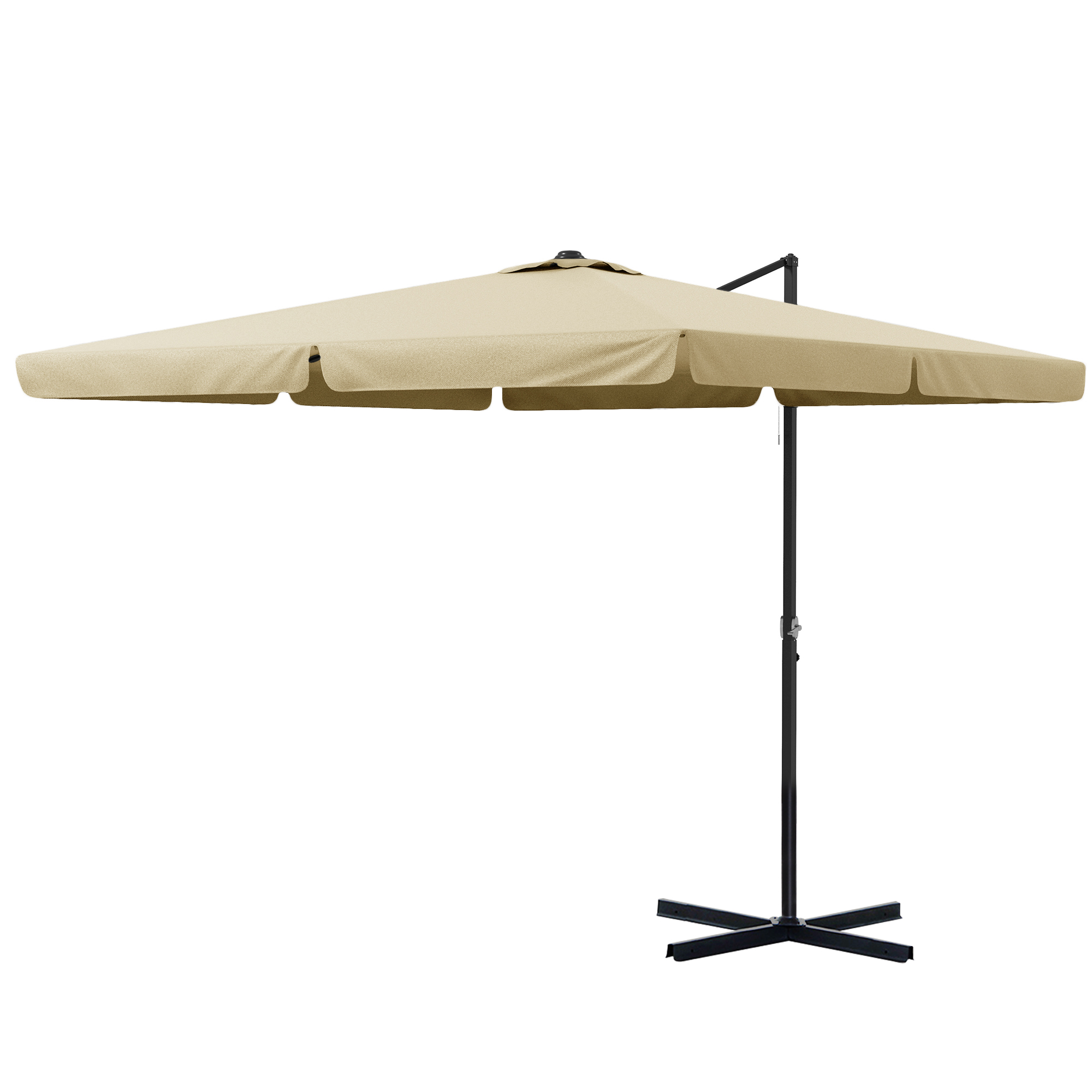 Outsunny Neigbarer quadratischer Sonnenschirm mit Kurbel und kreuzförmigem Ständer, 3 x 3 x 2,56H m, Aluminium, für Garten, Beige