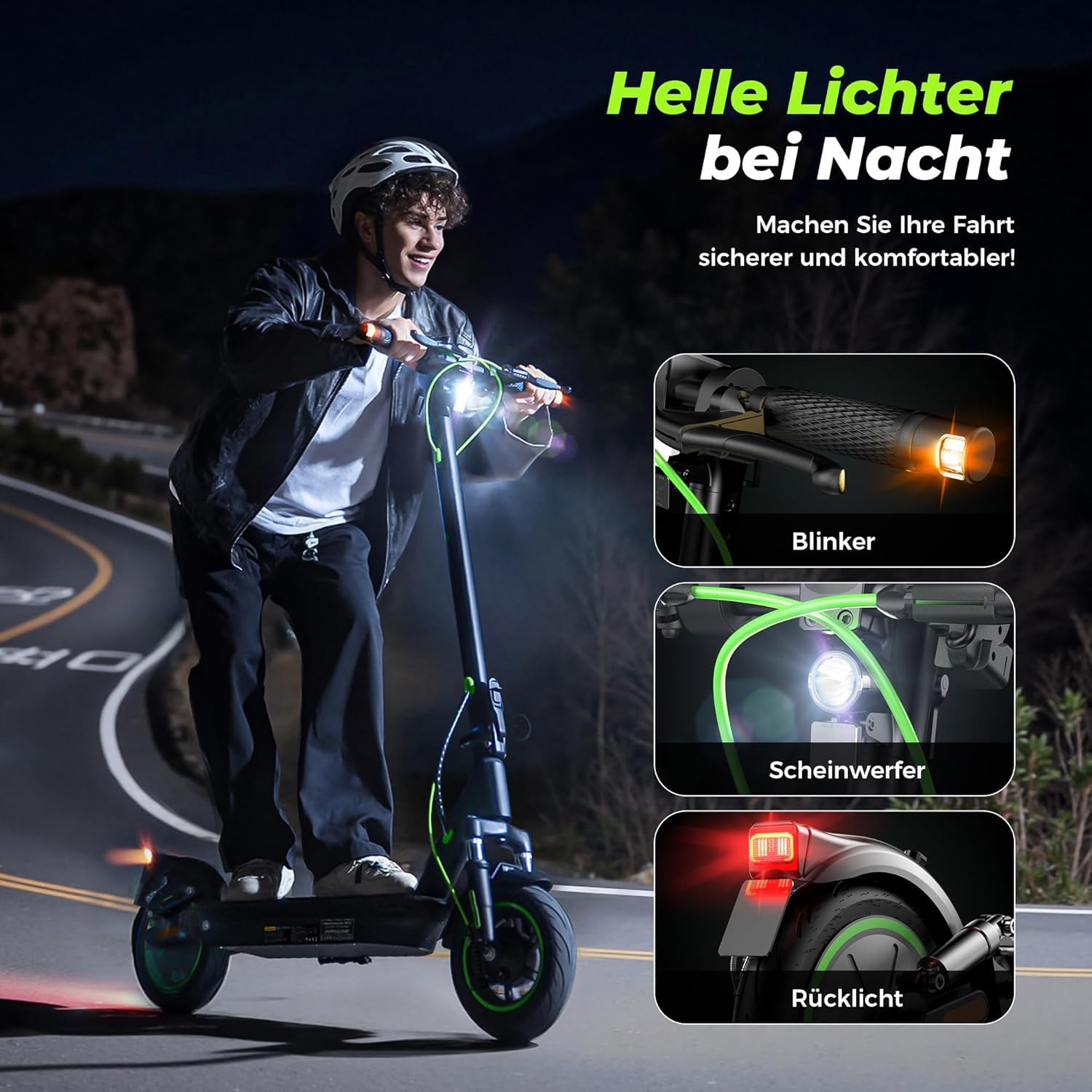 E-Scooter mit Straßenzulassung, S10plus, 500W, 10 Zoll Luftreifen, faltbar mit Blinker und App, bis 120 kg