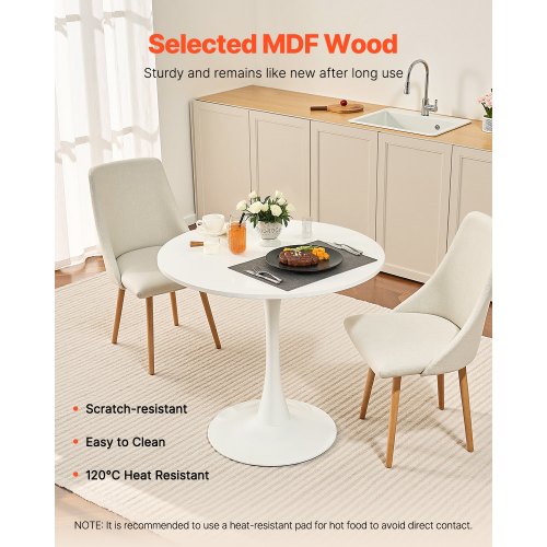 VEVOR Runder Esstisch Küchentisch Holz (nur Tisch) Esszimmertisch 80cm Weiß