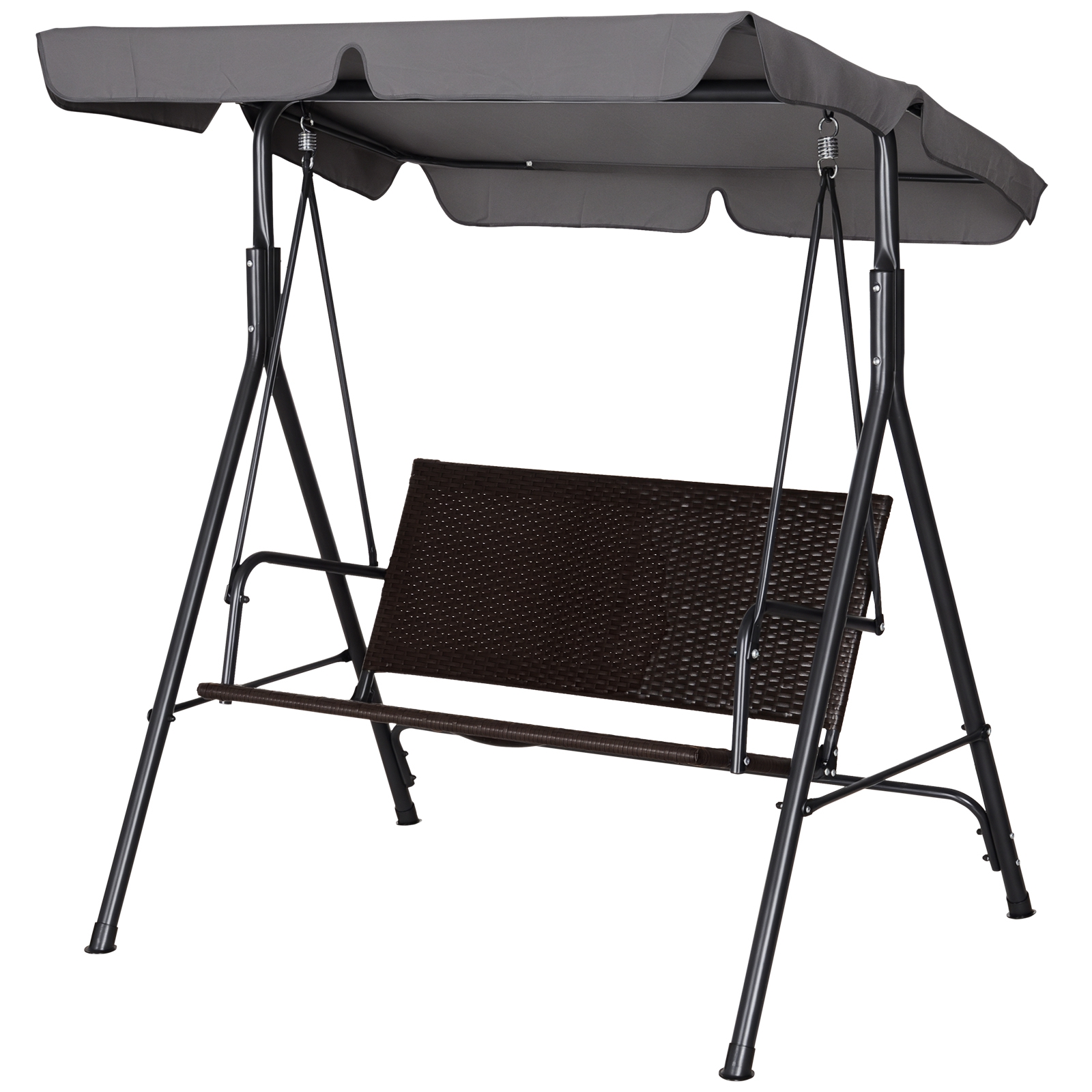 Outsunny Hollywoodschaukel, Gartenschaukel mit Baldachin, verstellbares Sonnendach, Schwarz + Braun + Grau
