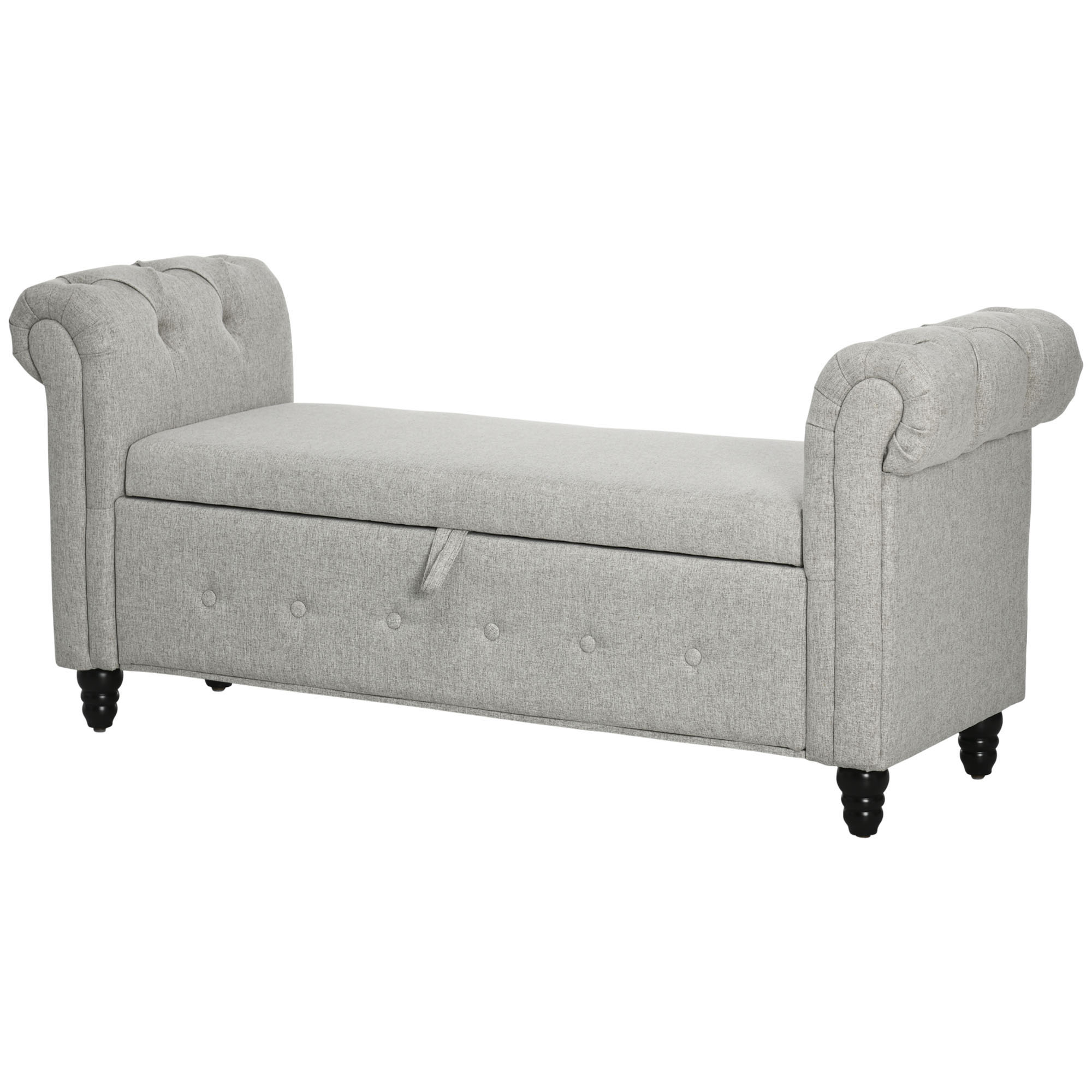 HOMCOM Aufbewahrungsbank Sitzbank Truhe 2-in-1 aus Leinenstoff mit Holzbeinen 146,5 x 49 x 72 cm Grau
