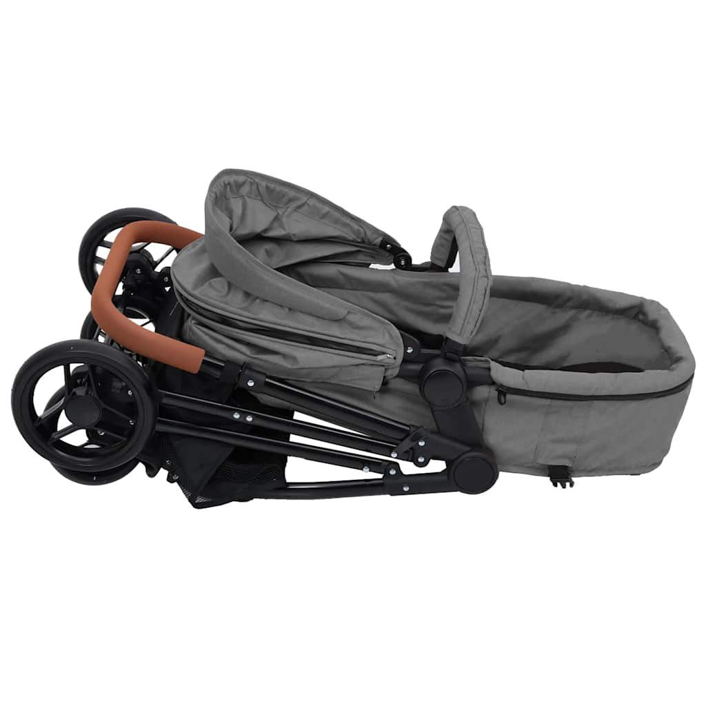 Kinder-Buggy 2-in-1 Kinderwagen Hellgrau und Schwarz Stahl