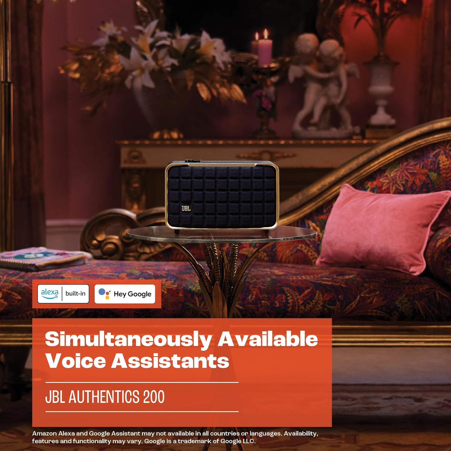 JBL Authentics 200 Smart Home Lautsprecher – 70er Jahre Retro-Design Bluetooth Box – Mit Quadrex Grill, Google Assistant, Alexa, AirPlay und JBL One App – Schwarz