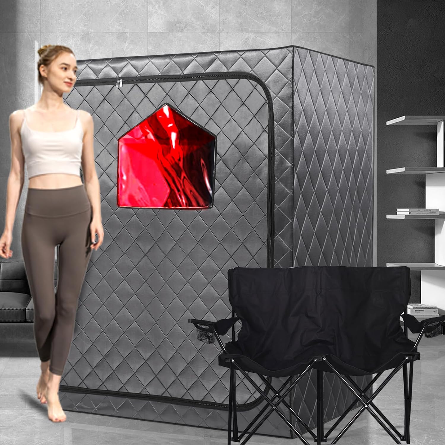 Full Body Portable Personal Infrared Saunas for Home  2 Person Sauna Tent  at Home Sauna  Portable Infrared Sauna Two-Person Sauna Tent with 2 Foldable Chairs  Remote Control