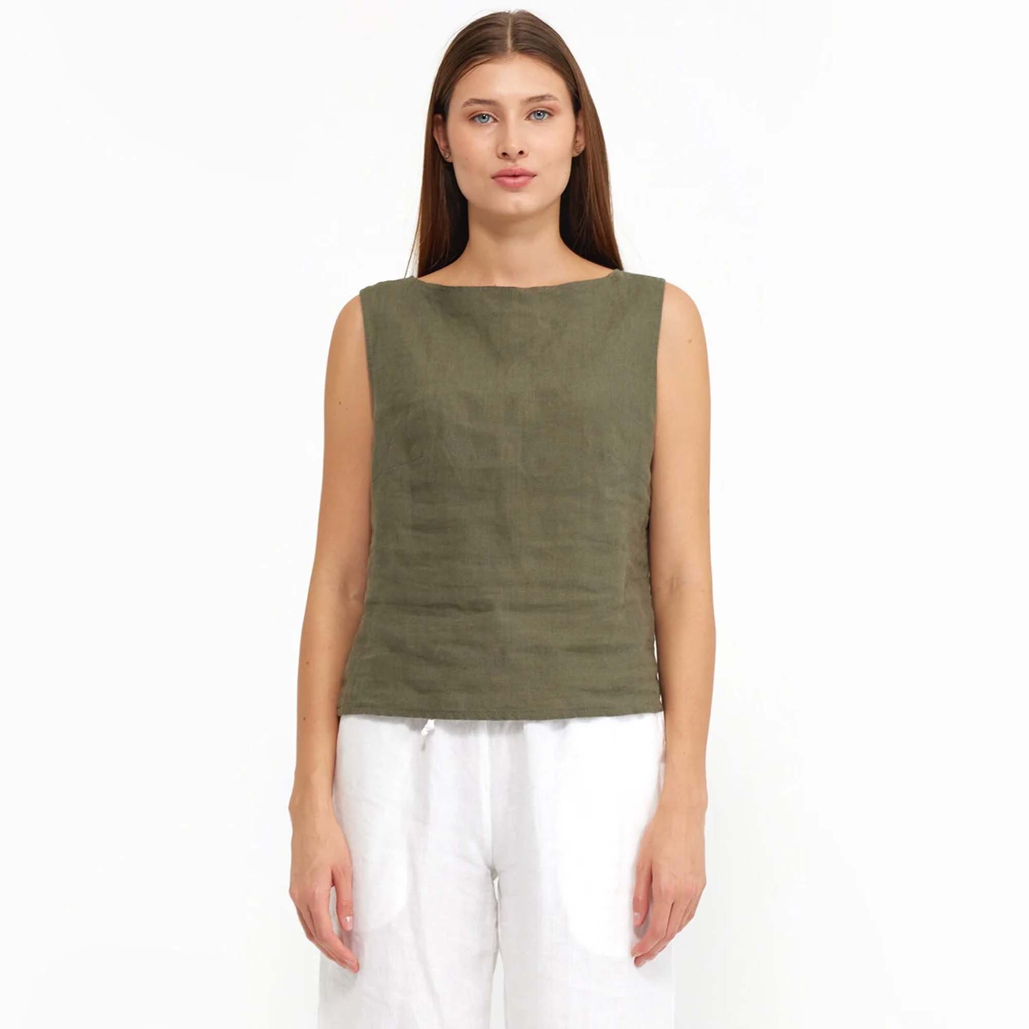 Green Linen Blouse Top WD1