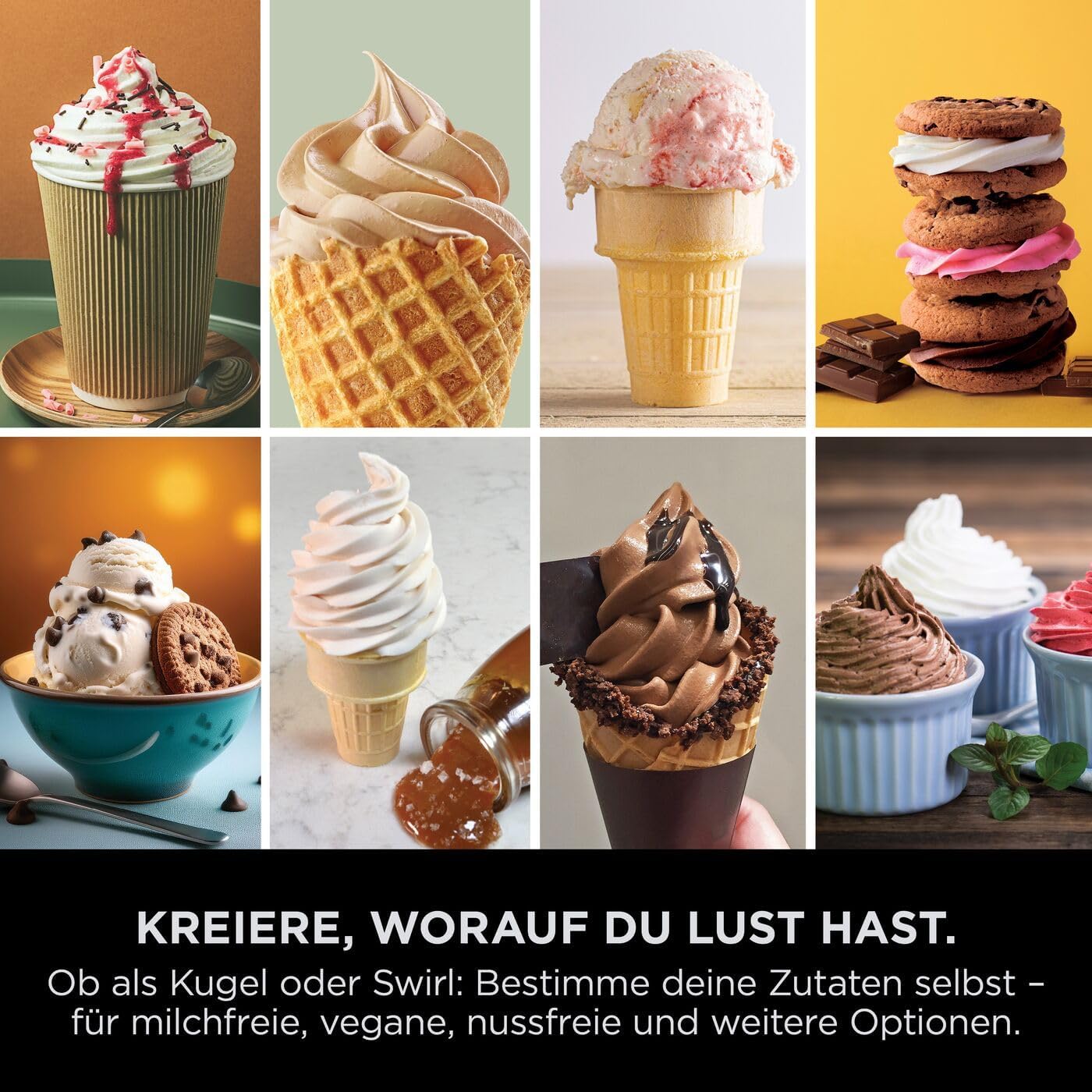 Ninja CREAMi Scoop & Swirl Eismaschine mit 2 Behältern, 13 Funktionen, für Eiscreme, Softeis, Gelato, Sorbet, Milchshakes und mehr, mit Mix-In-Funktion, Stone Gold NC701EUSTGD