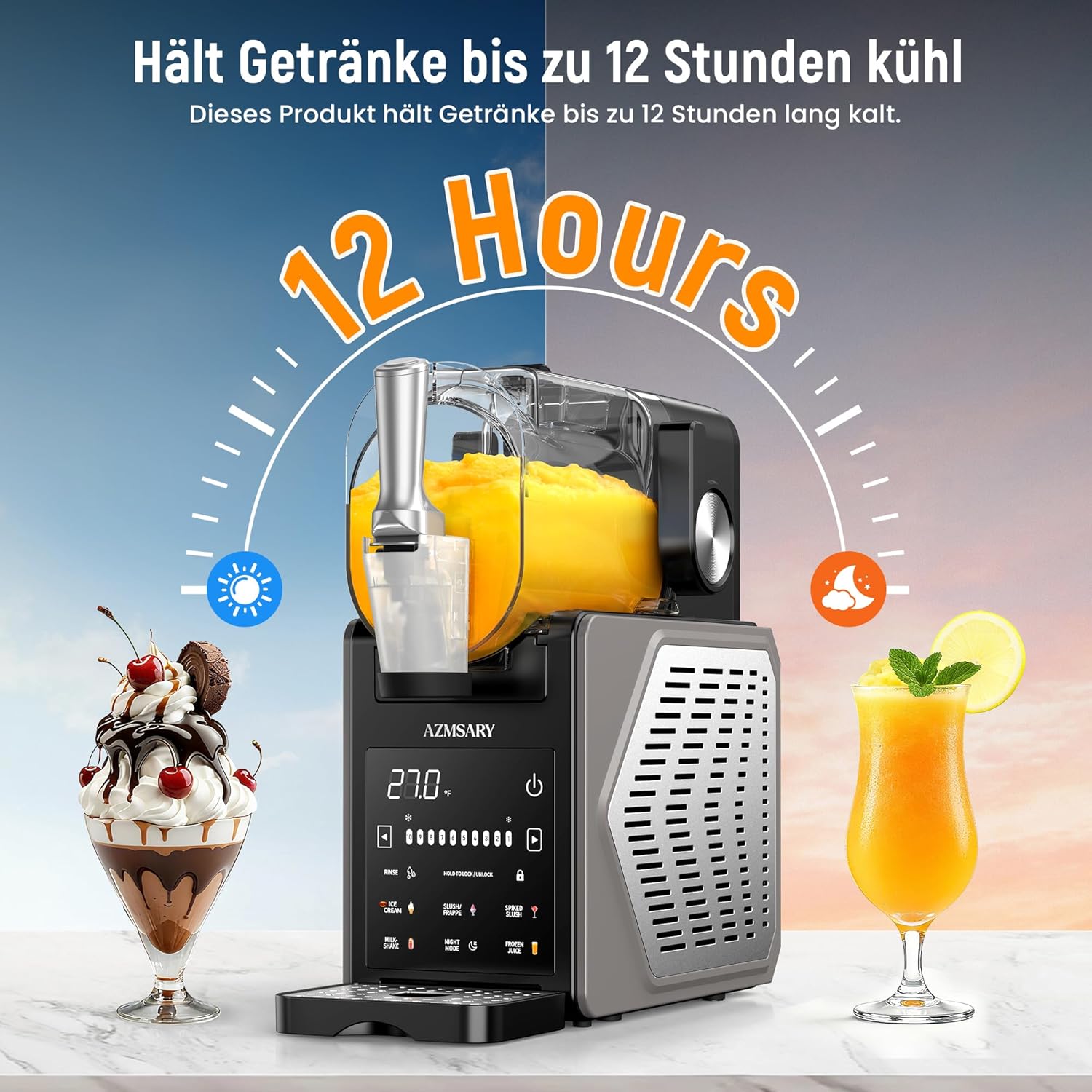 Slush Maschine – 2,5 L Eismaschine & Slushie Maschine für Zuhause, mit LED-Display, 6 voreingestellten Programmen für Eiscreme, Frappés, Milchshakes, automatischer Reinigung (Black) (Black)