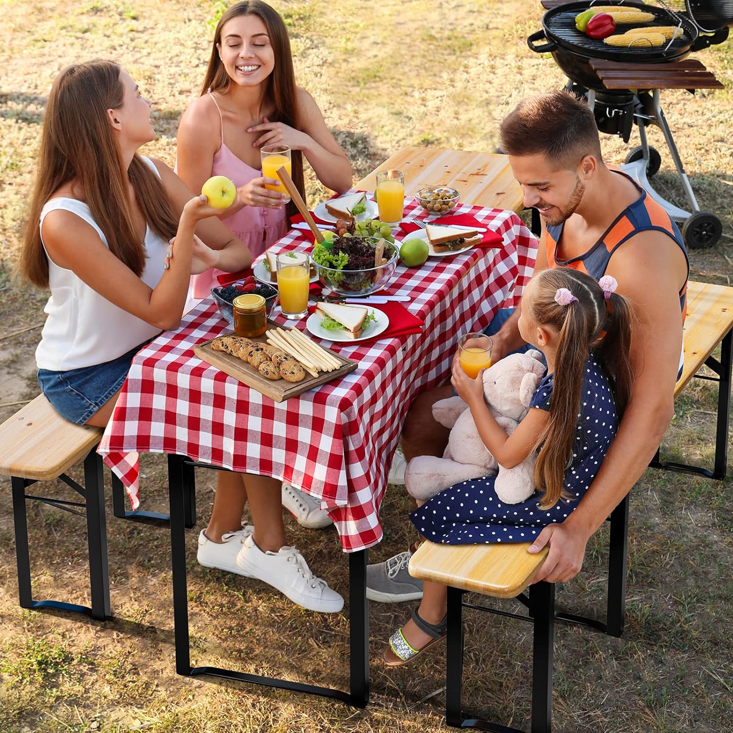 70 Inch Folding Picnic Table and Bench Set with Carry Handles