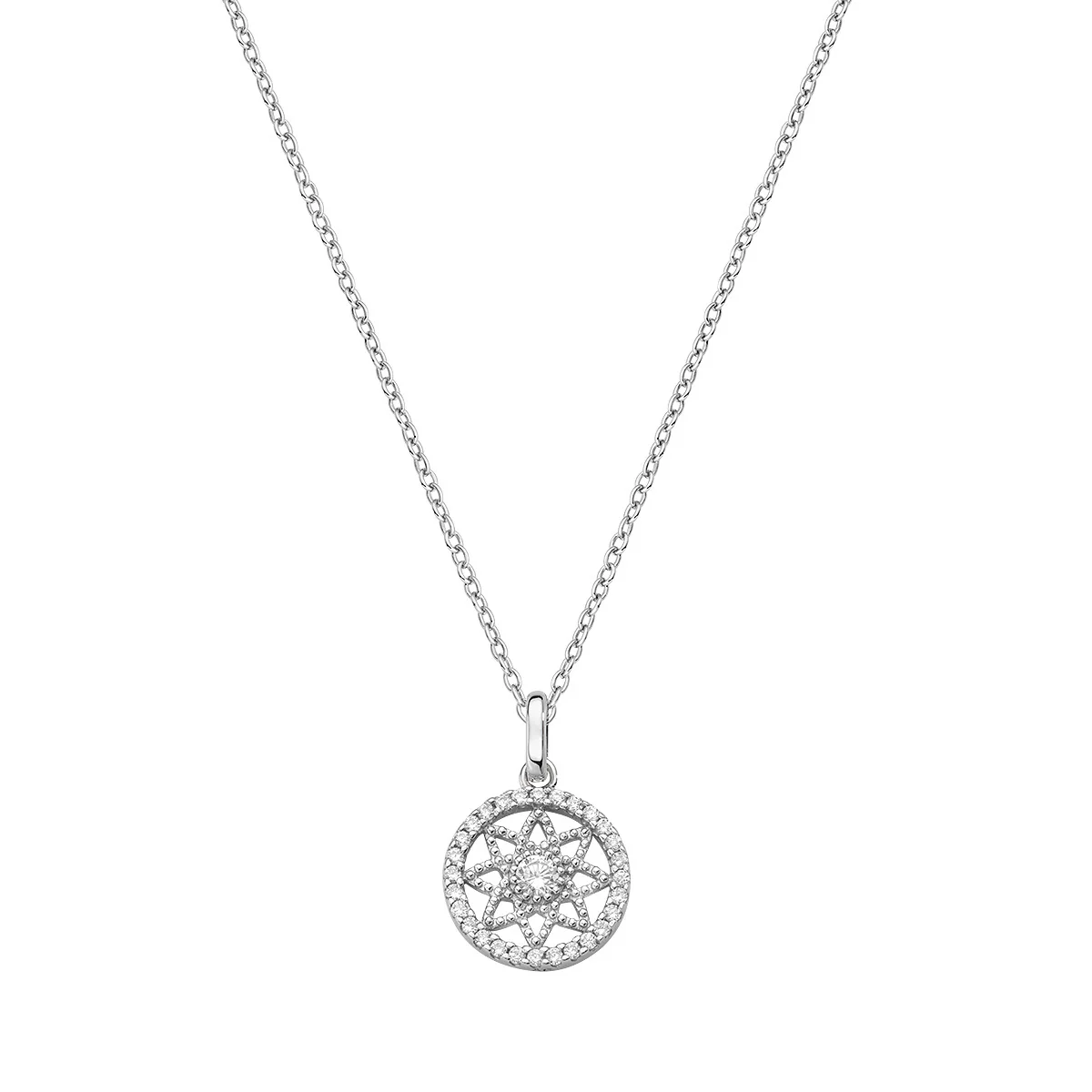 Collana Amen Rodiato con zirconi e fiore centrale traforato
