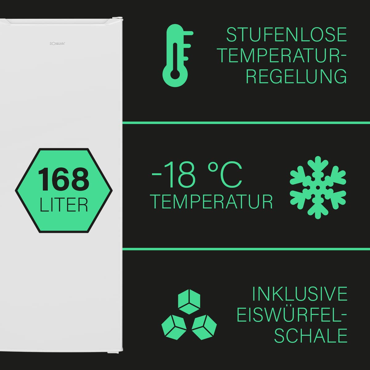Gefrierschrank GS 7340 mit 168 Liter Nutzinhalt, 4 Sterne Gefrierraum und wechselbarem Türanschlag, weiß