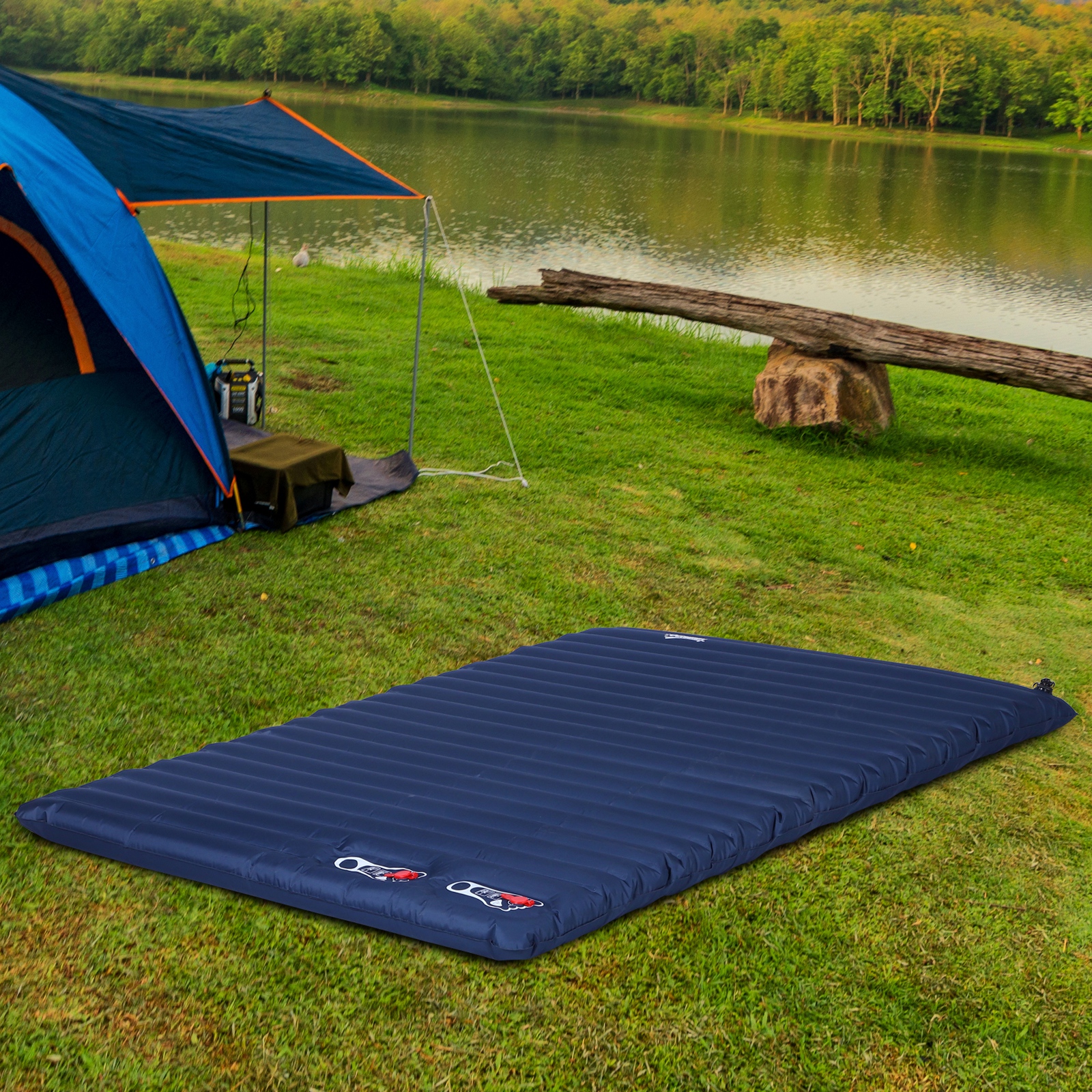 Outsunny Luftmatratze 2 Personen Selbstaufblasend Isomatte Luftbett mit Integrierter Pumpe Aufblasbare Matratze Gästematratze Gästebett Schlafmatte für Camping Heimgebrauch 195 x 138 x 10 cm