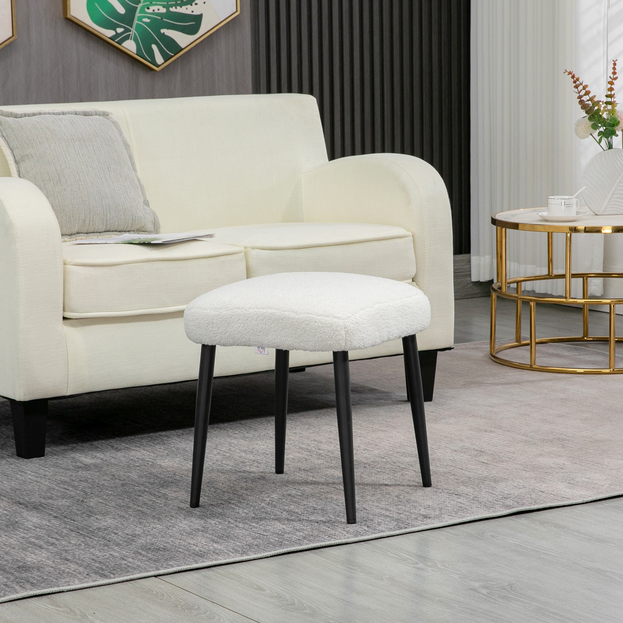 Aosom Hocker, Sitzhocker, Kaschmir-Optik, Fußhocker, Creme-Weiß